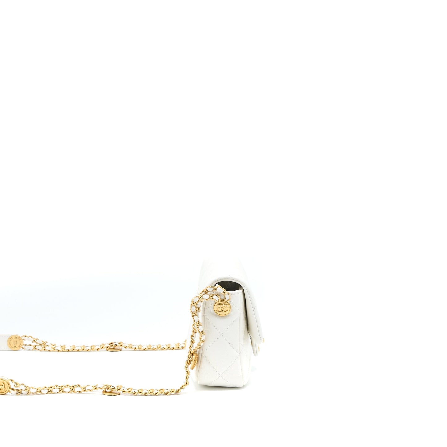 Chanel 22A Small Flap Bag Caviar White Brushed  (Microchip)