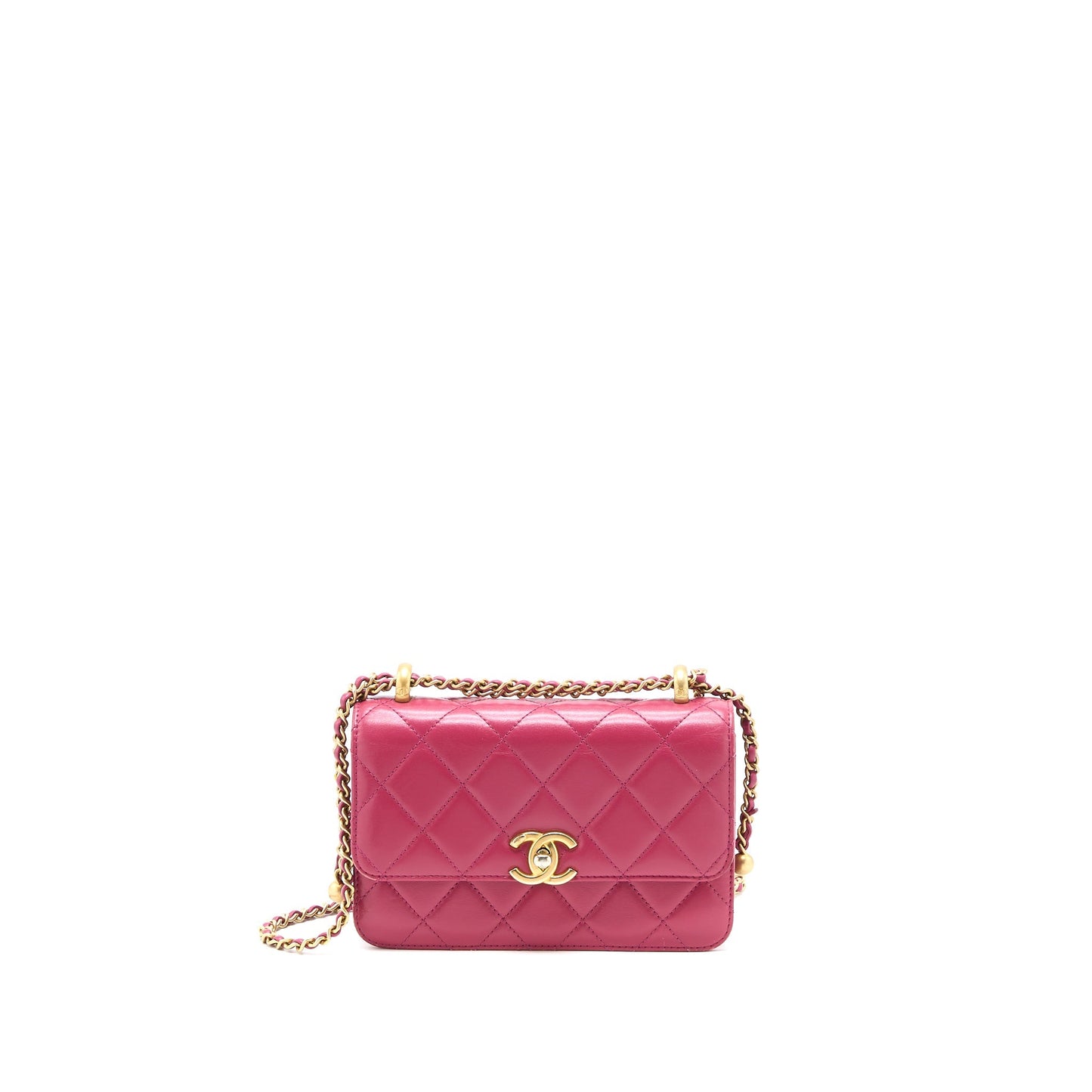 Chanel 21A Small Gold Crush Flap Bag Calfskin Raspberry Pink Brushed  (Microchip)