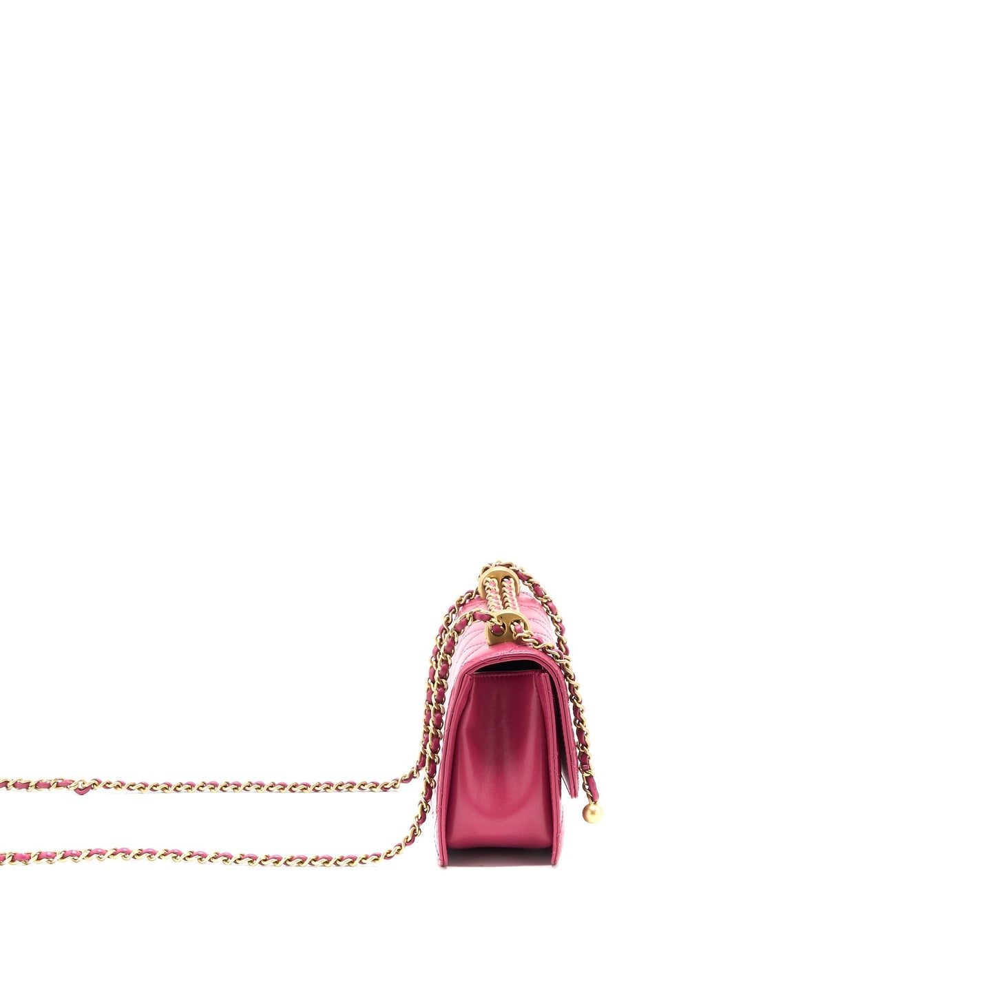 Chanel 21A Small Gold Crush Flap Bag Calfskin Raspberry Pink Brushed  (Microchip)