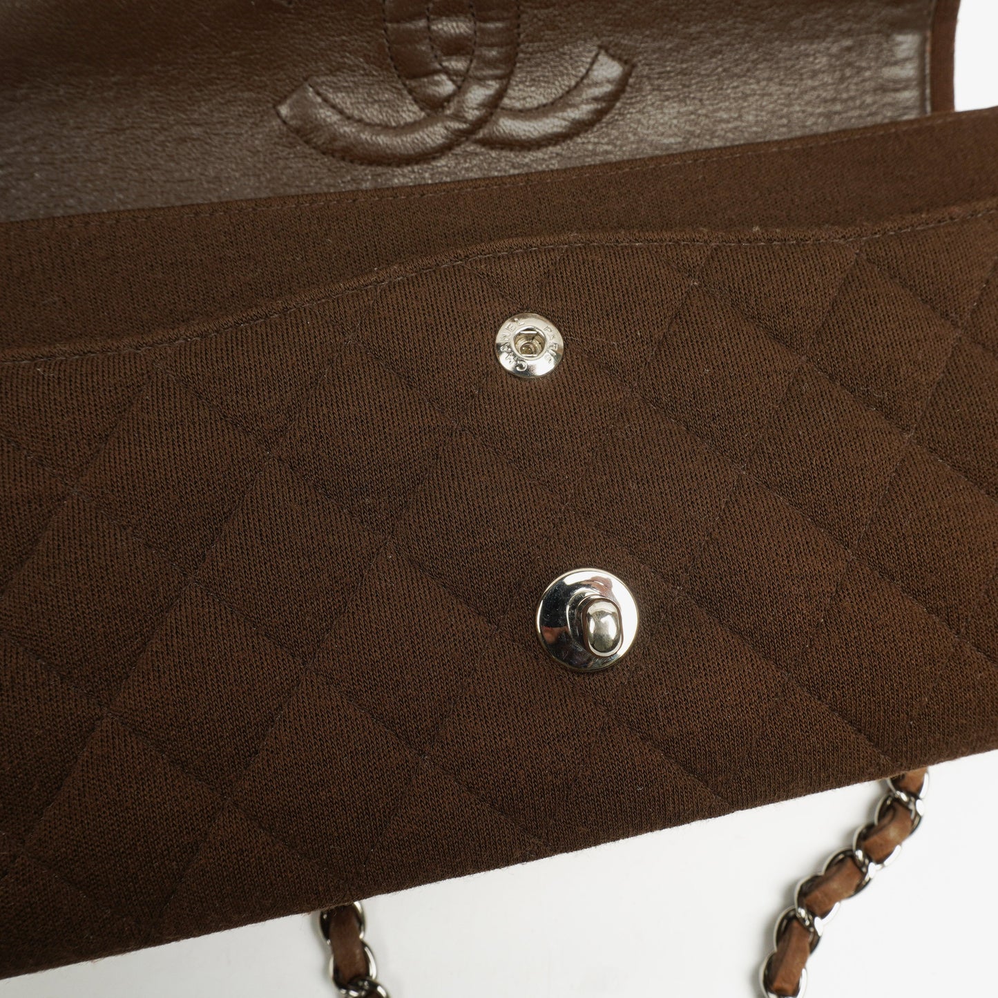 Chanel  Medium Classic Double Flap Bag Brown Jersey Silver-Plated Hardware
