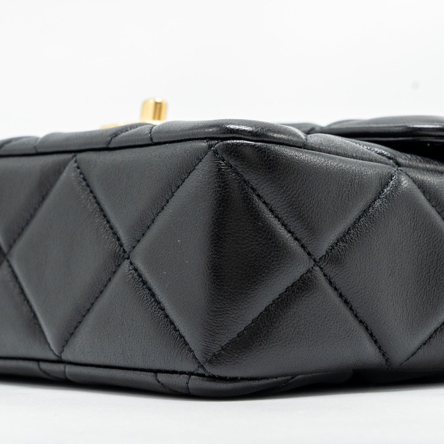 Chanel Quilted Mini Flap Bag with Detailed Chain Lambskin Black  (Microchip)