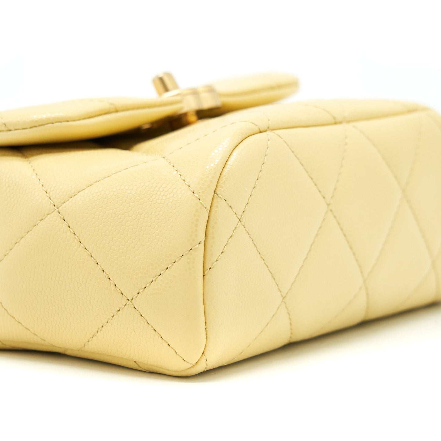Chanel 22P New Mini Square Flap Bag Caviar Light Yellow Brushed