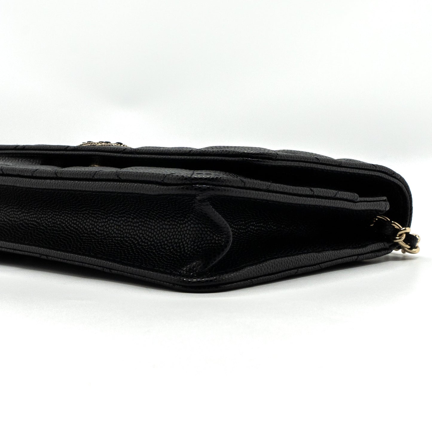 Chanel Detailed Logo Wallet On Chain Caviar Black L (microchip)