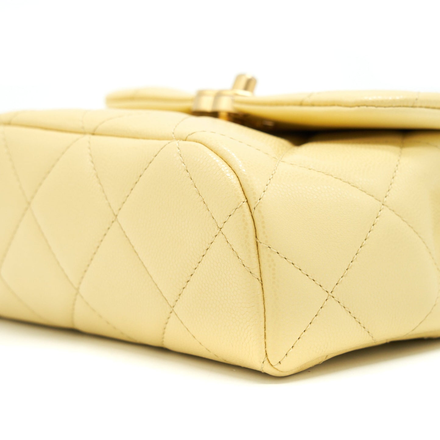 Chanel 22P New Mini Square Flap Bag Caviar Light Yellow Brushed