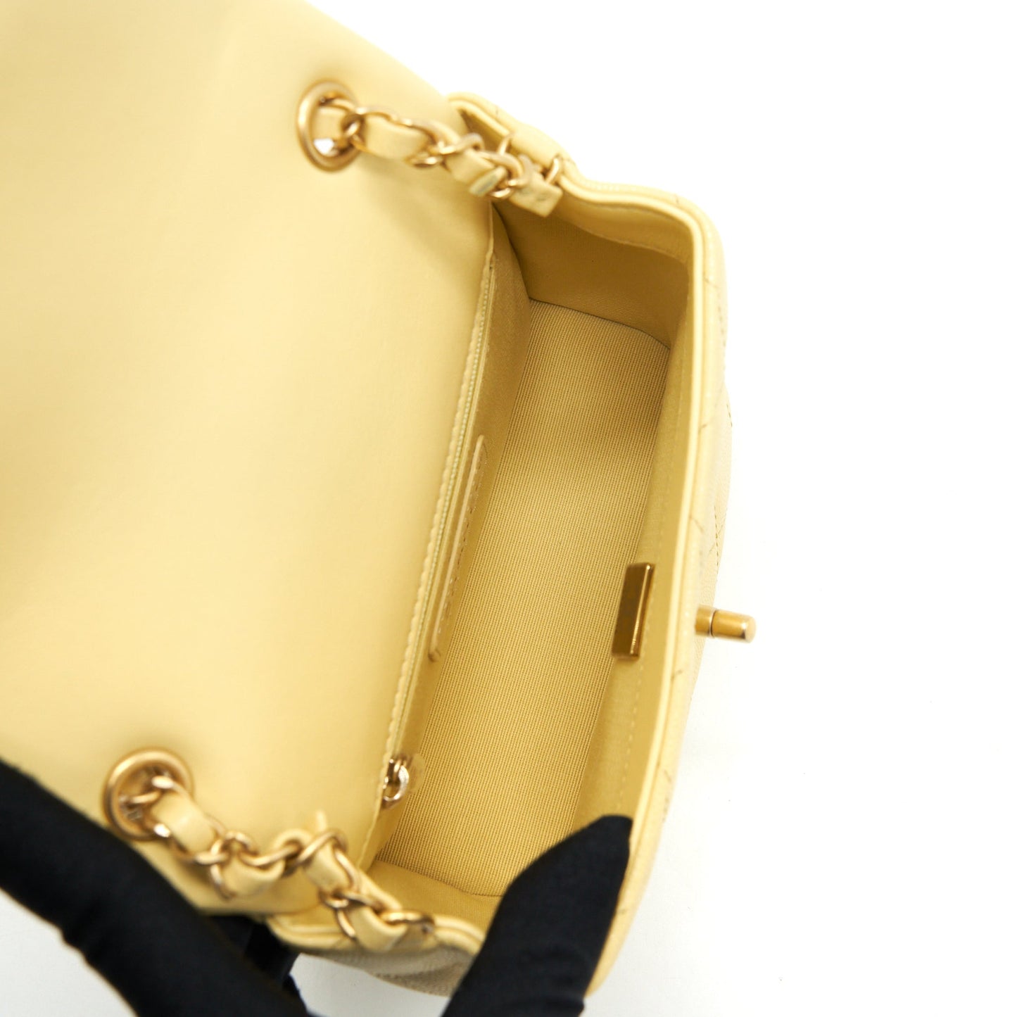 Chanel 22P New Mini Square Flap Bag Caviar Light Yellow Brushed