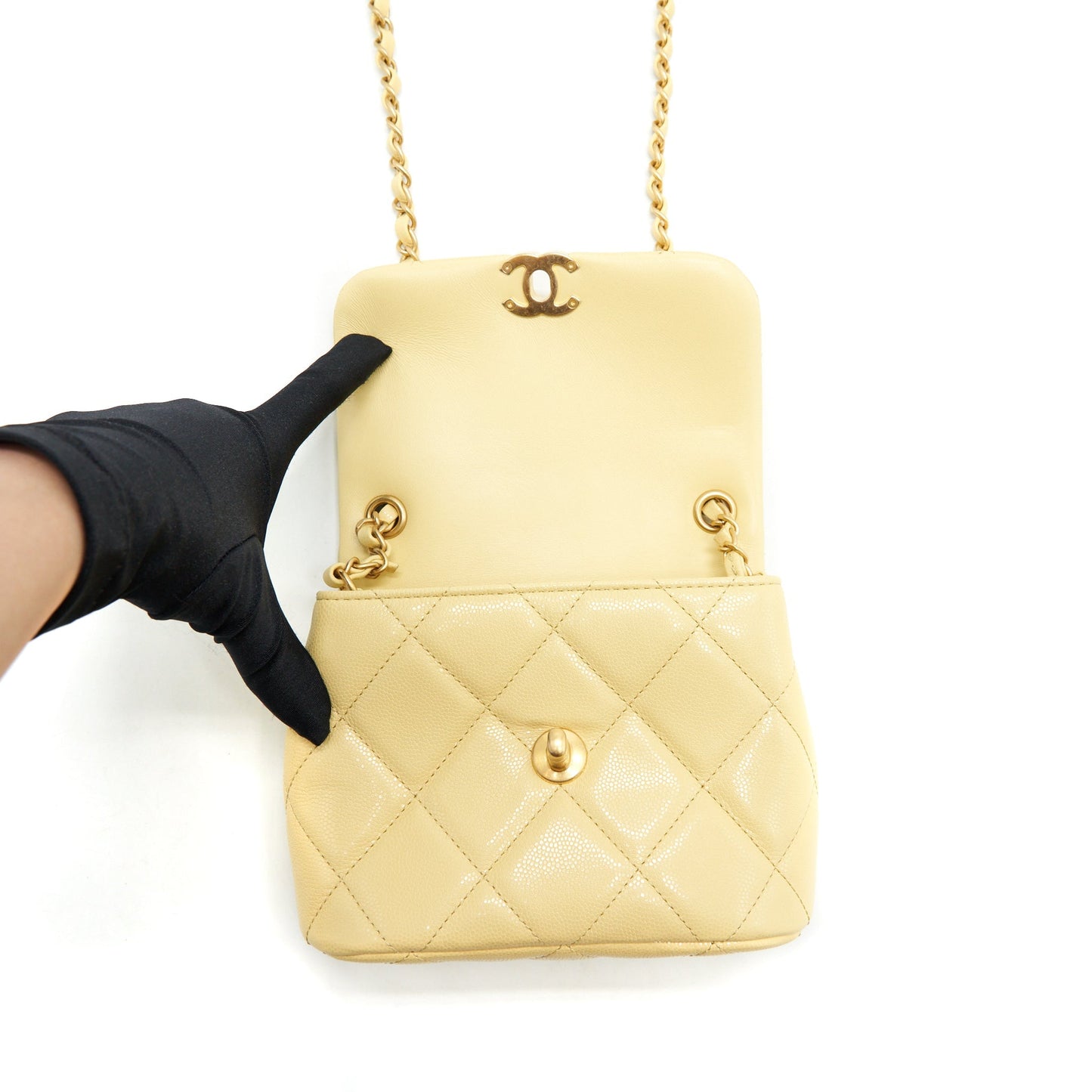 Chanel 22P New Mini Square Flap Bag Caviar Light Yellow Brushed
