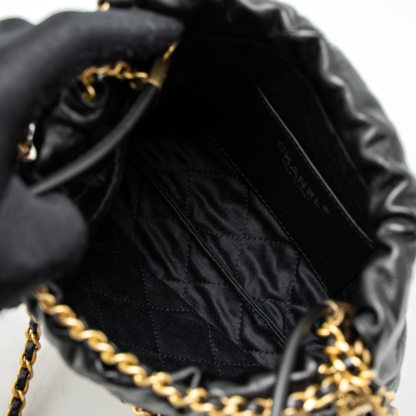 Chanel 23S Mini 22 Bag with Pearl Shiny Calfskin Black Brushed  (Microchip)