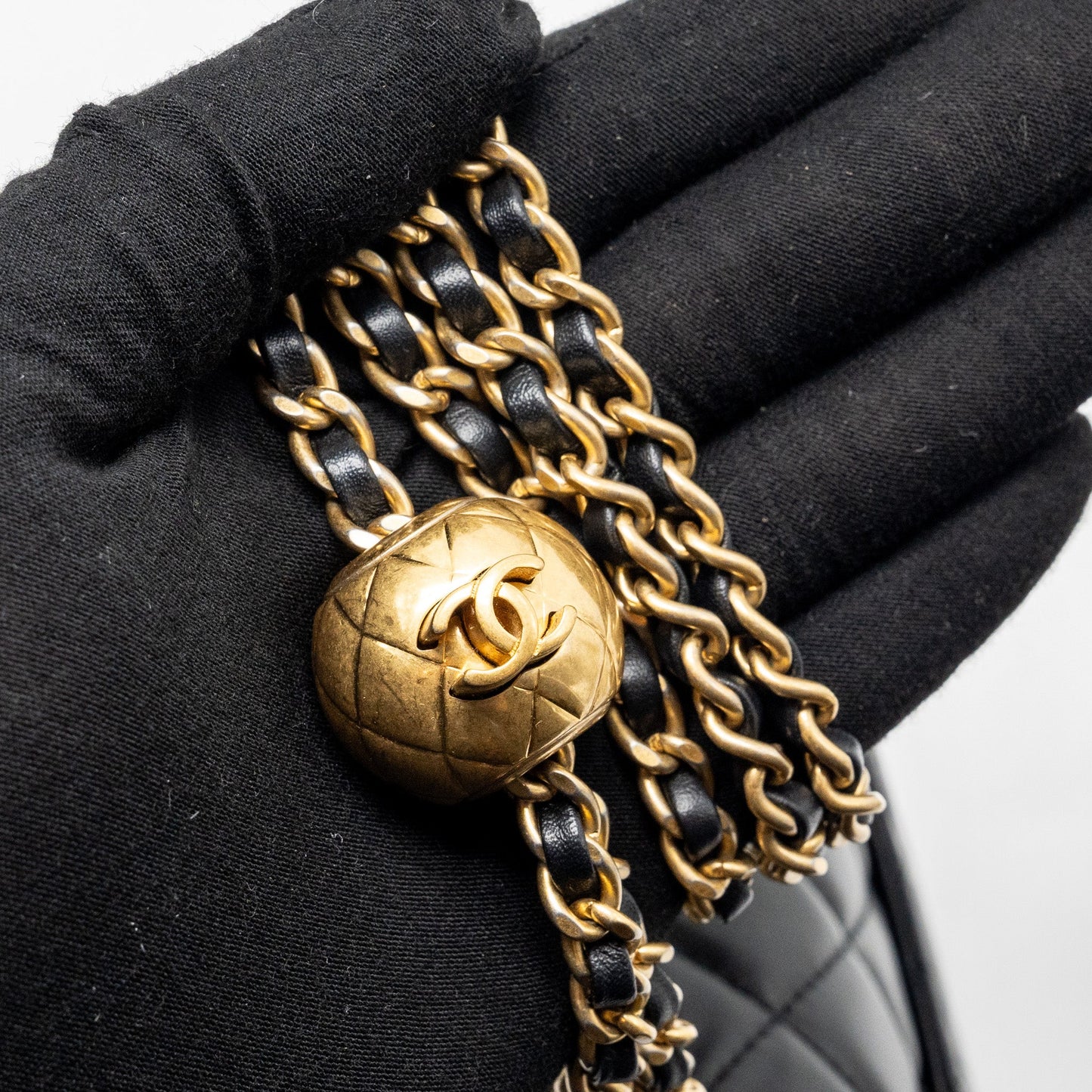 Chanel Pearl Crush Mini Square Flap Bag Lambskin BLACK  (Microchip)