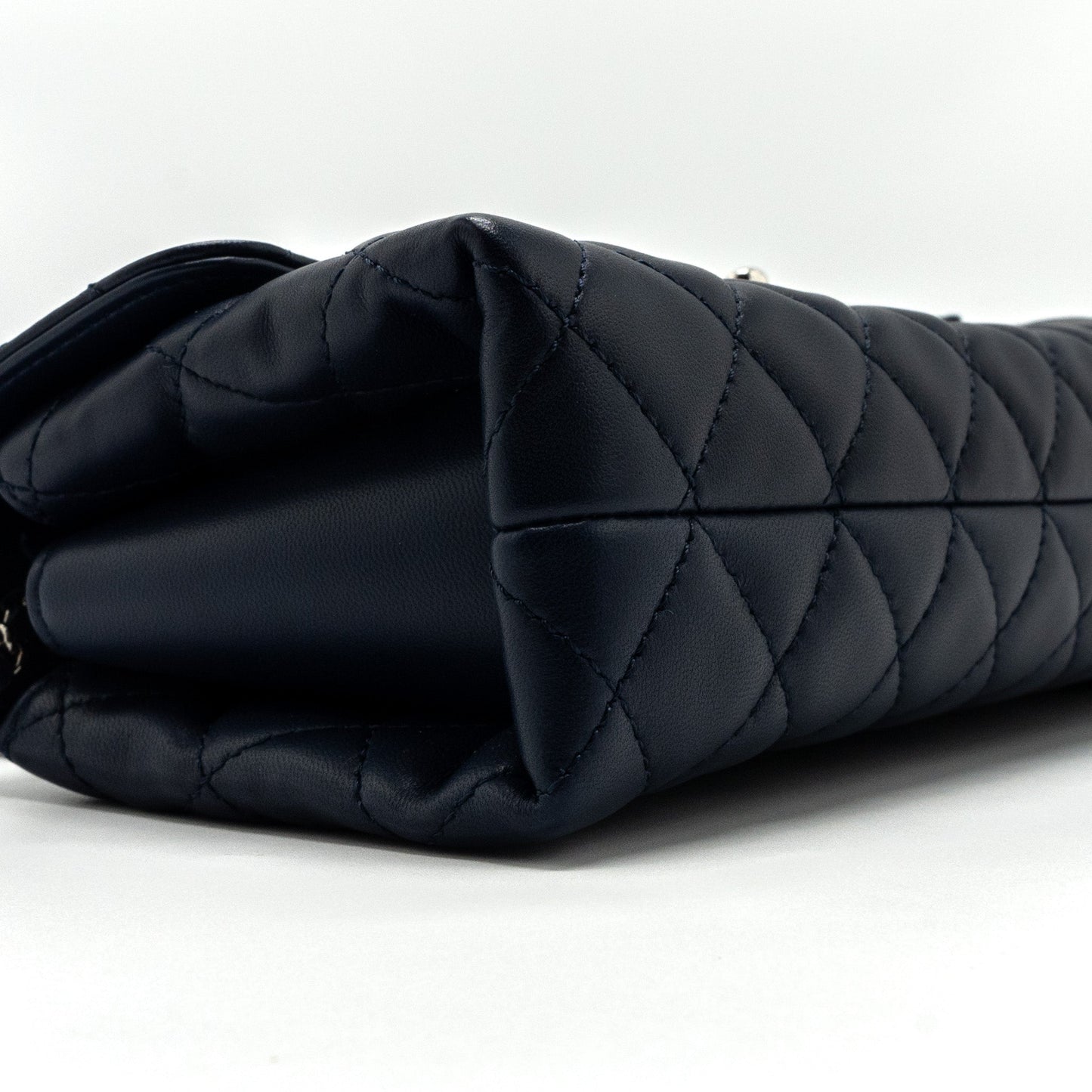 Chanel quilted long flap bag lambskin dark blue