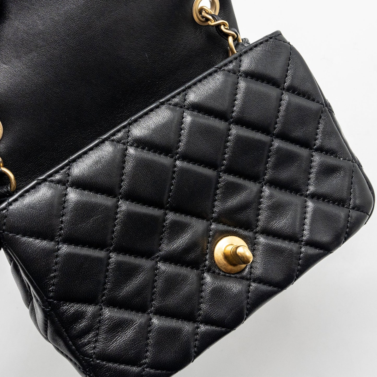 Chanel Pearl Crush Mini Square Flap Bag Lambskin BLACK  (Microchip)