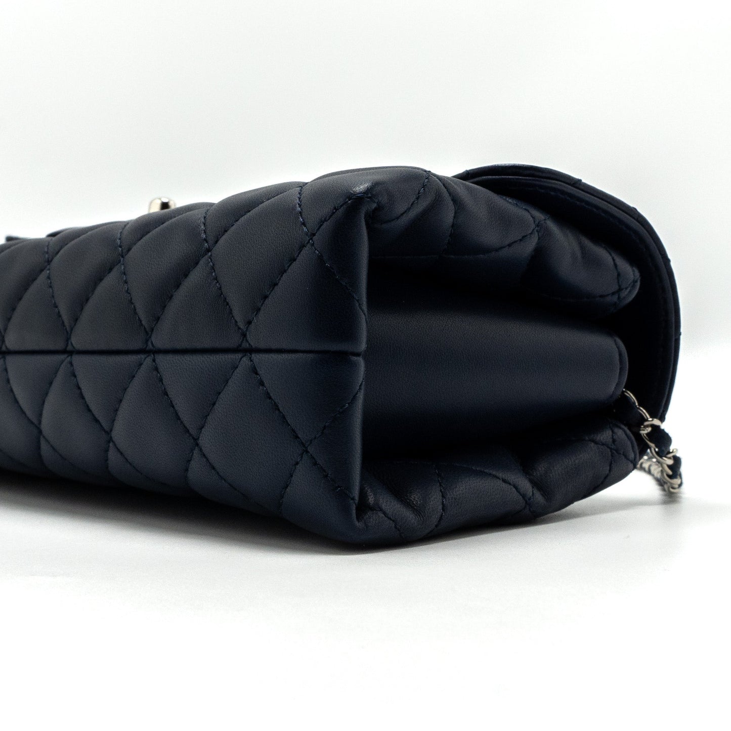 Chanel quilted long flap bag lambskin dark blue