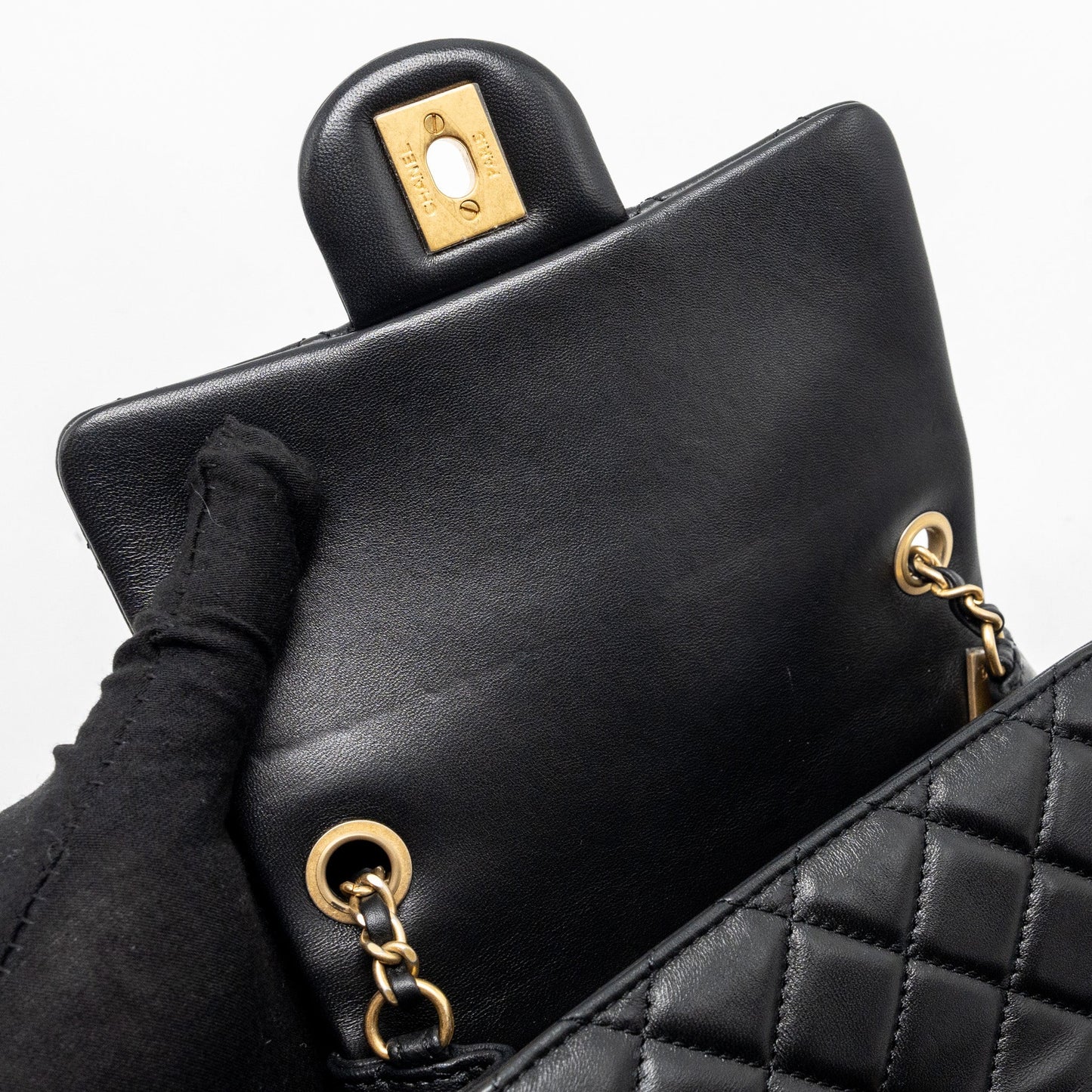 Chanel Pearl Crush Mini Square Flap Bag Lambskin BLACK  (Microchip)