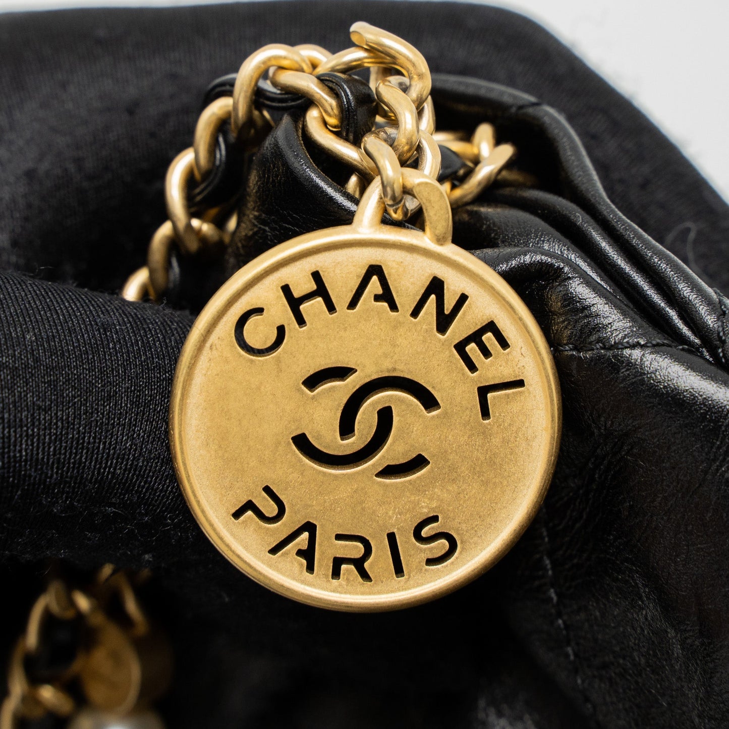 Chanel 23S Mini 22 Bag with Pearl Shiny Calfskin Black Brushed  (Microchip)