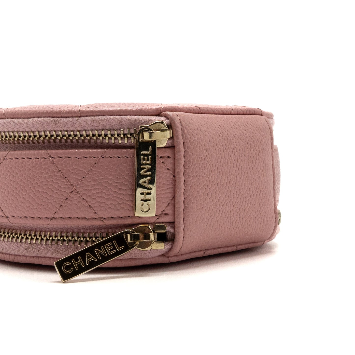 Chanel Top Handle Mini Round Vanity With Chain Caviar Pink L