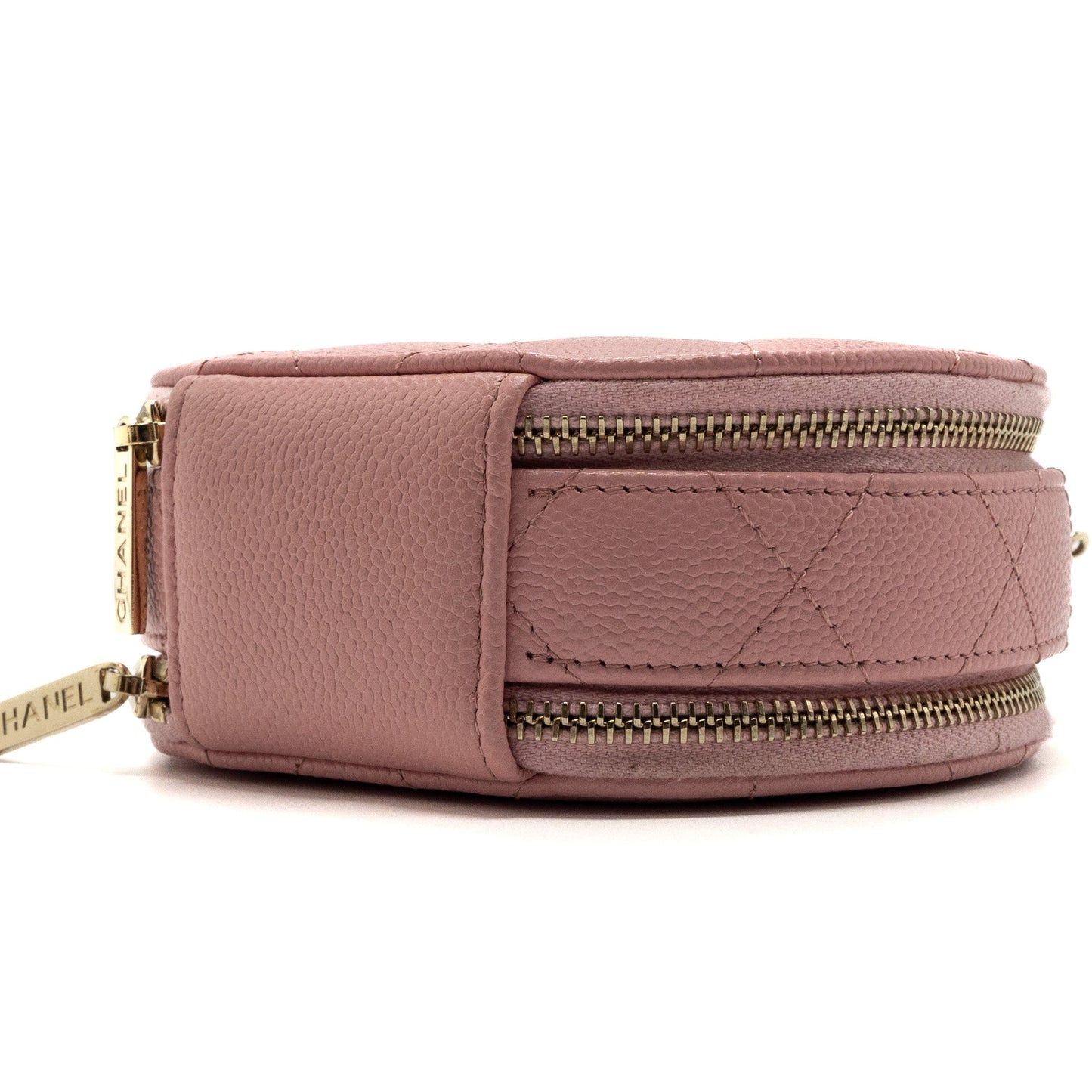 Chanel Top Handle Mini Round Vanity With Chain Caviar Pink L