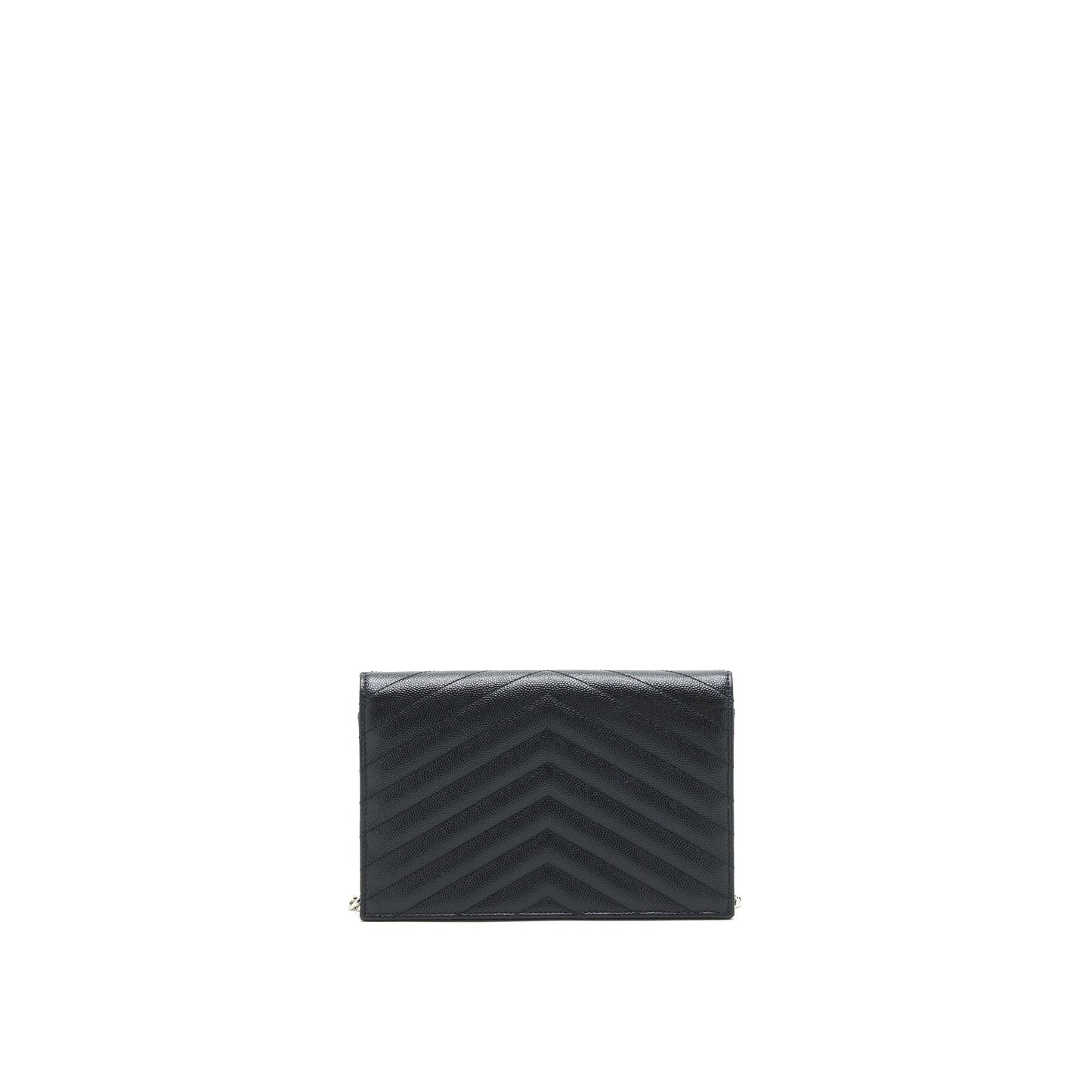 Saint Laurent Grained Calfskin Envelope Wallet on Chain Black