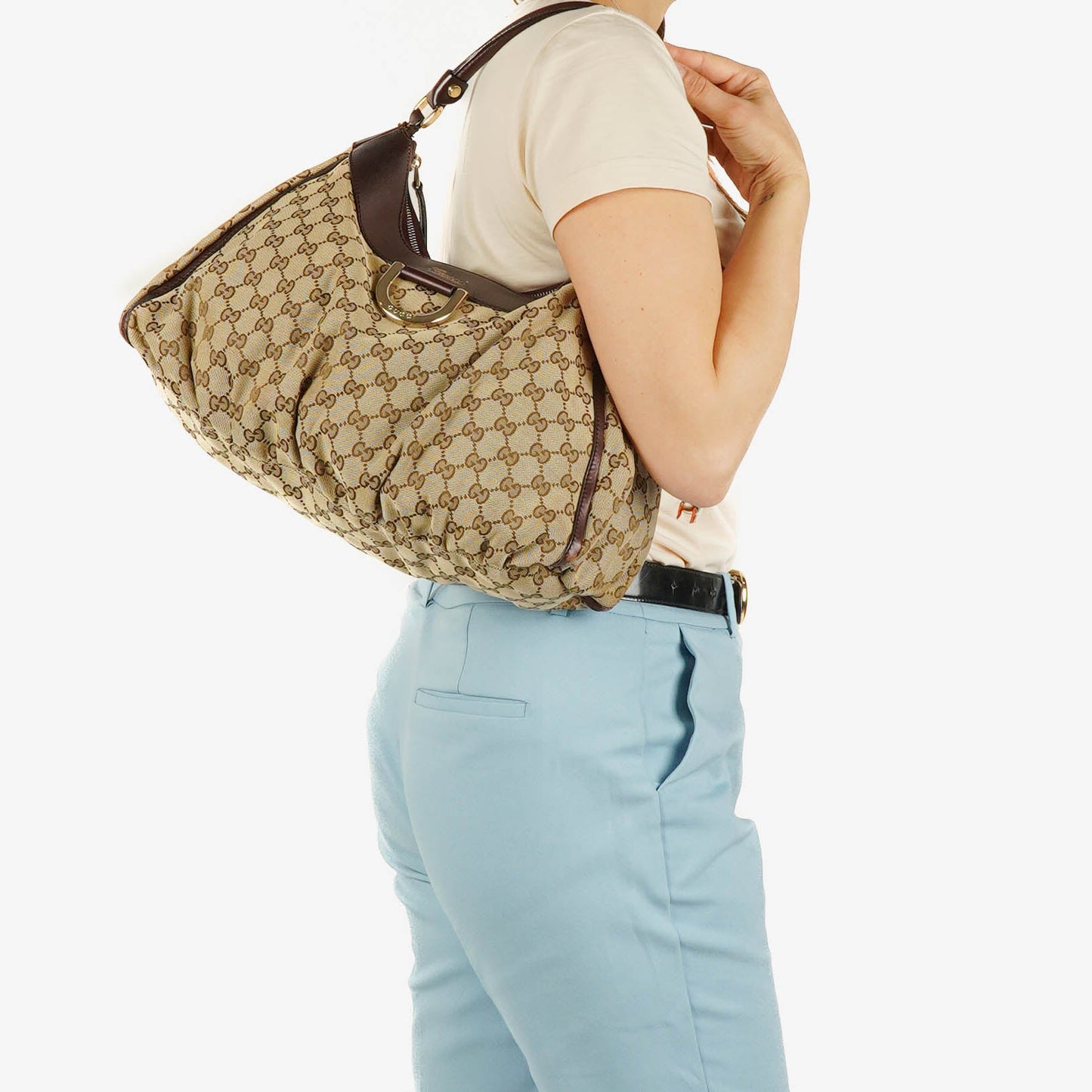 Gucci Monogram Canvas Abbey D-Ring Hobo Bag