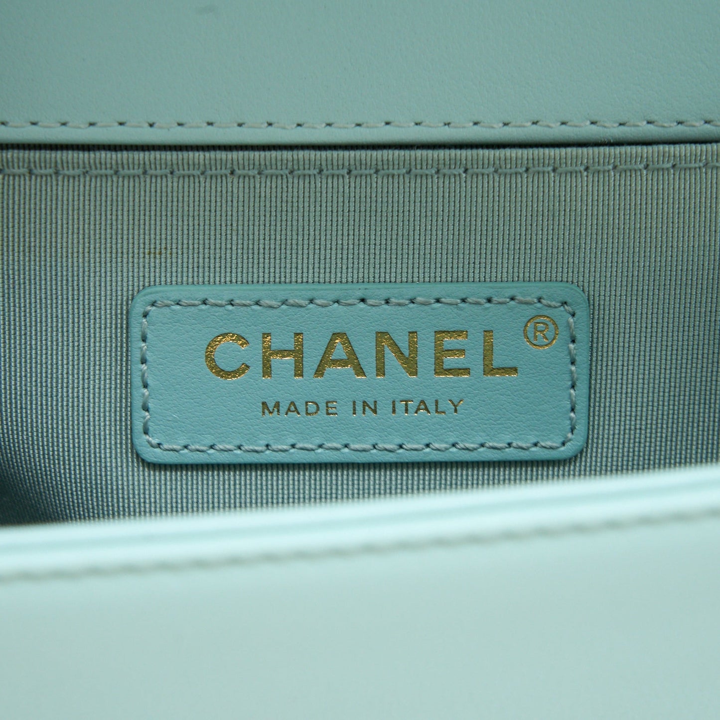 Chanel Small Boy Bag Chevron Calfskin Light Blue/Multicolour Brushed