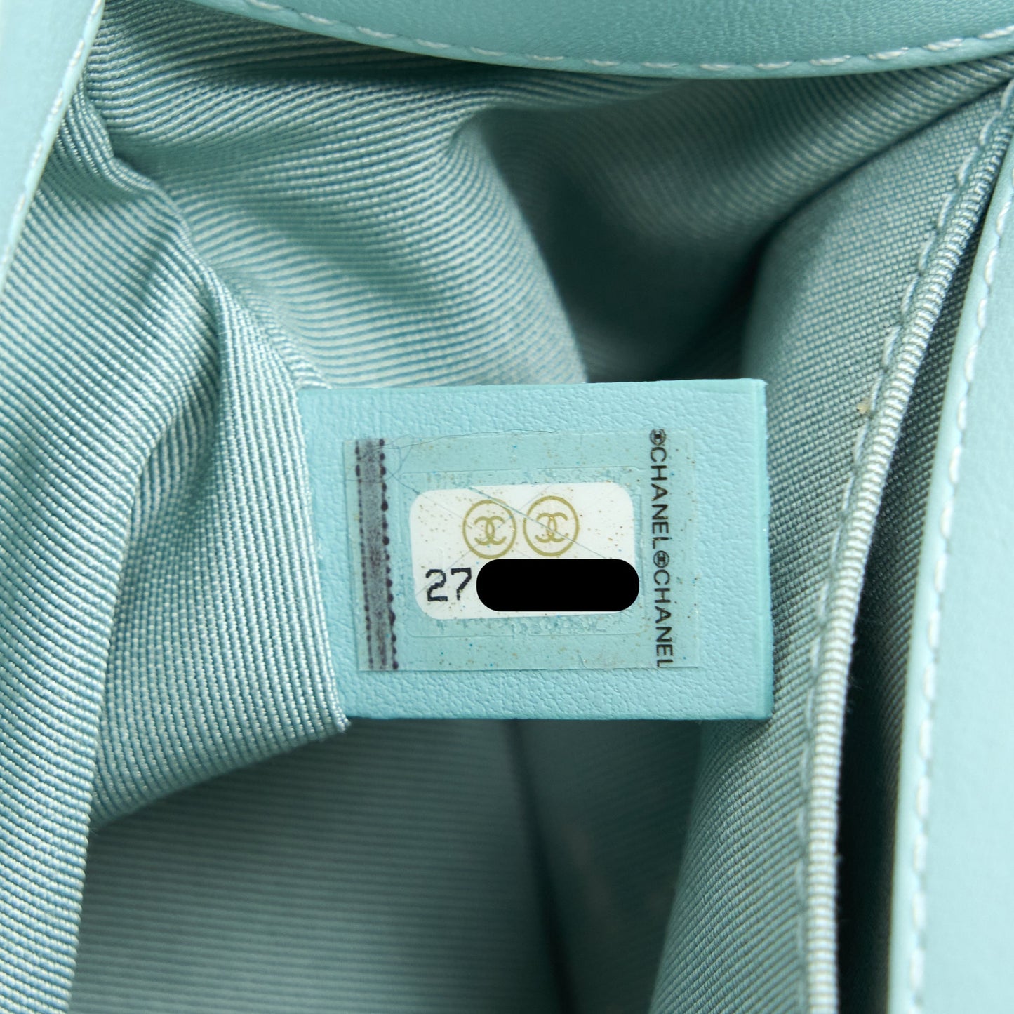 Chanel Small Boy Bag Chevron Calfskin Light Blue/Multicolour Brushed