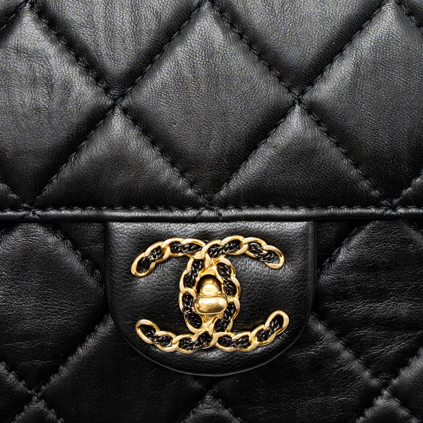 Chanel Quilted Square Flap Bag Goatskin Black Brushed  (Microchip)