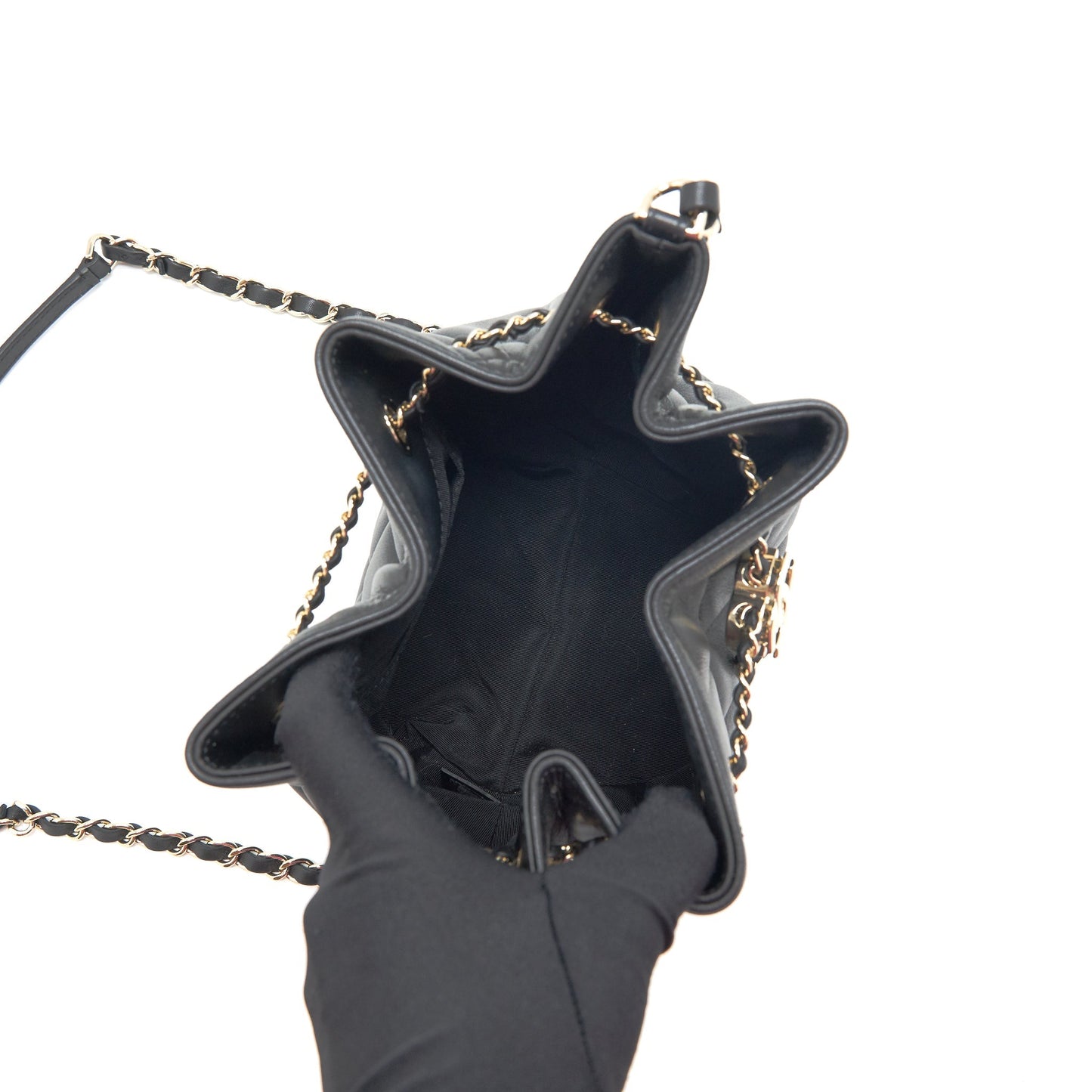 Chanel drawstring Bucket bag Quilted Lambskin Black L