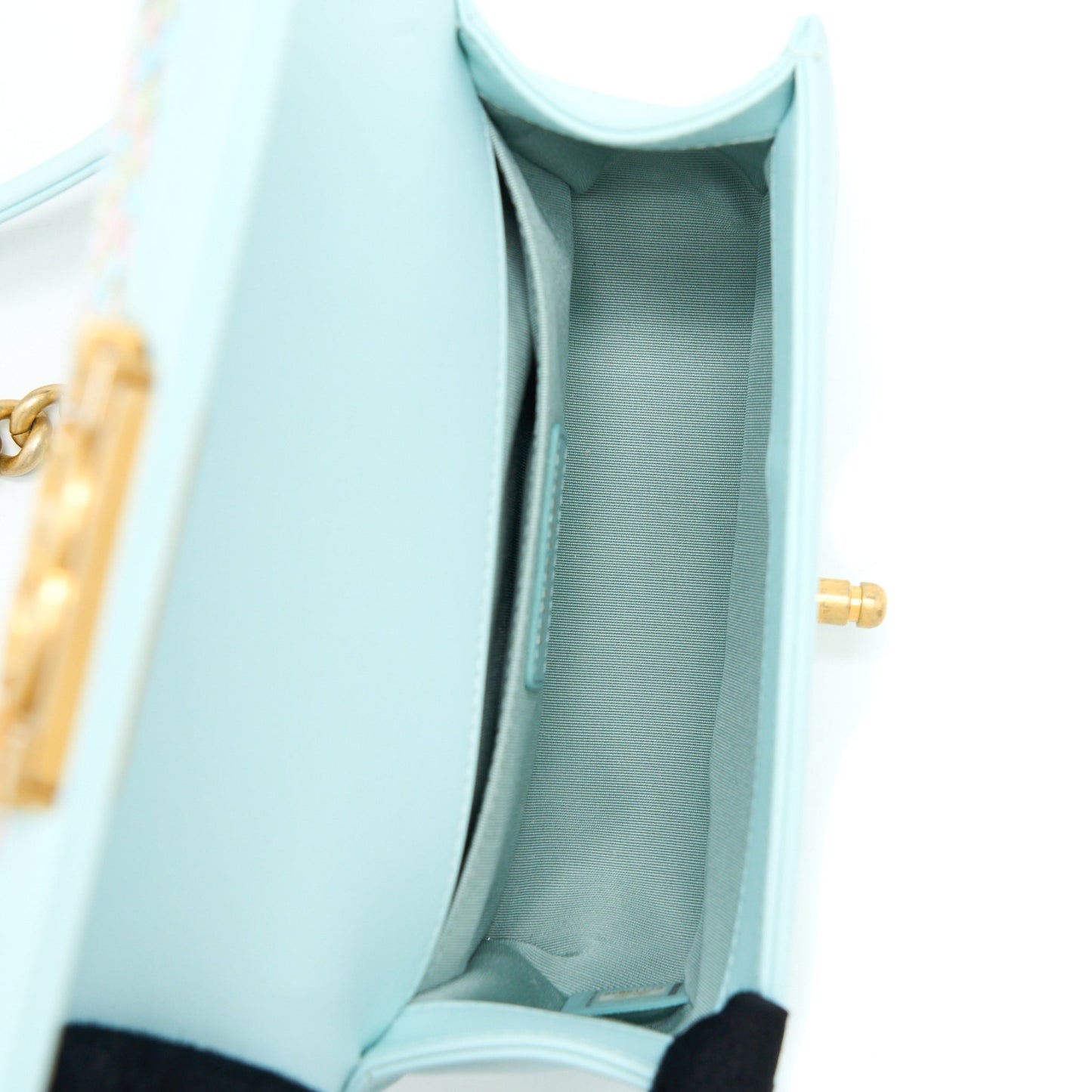 Chanel Small Boy Bag Chevron Calfskin Light Blue/Multicolour Brushed