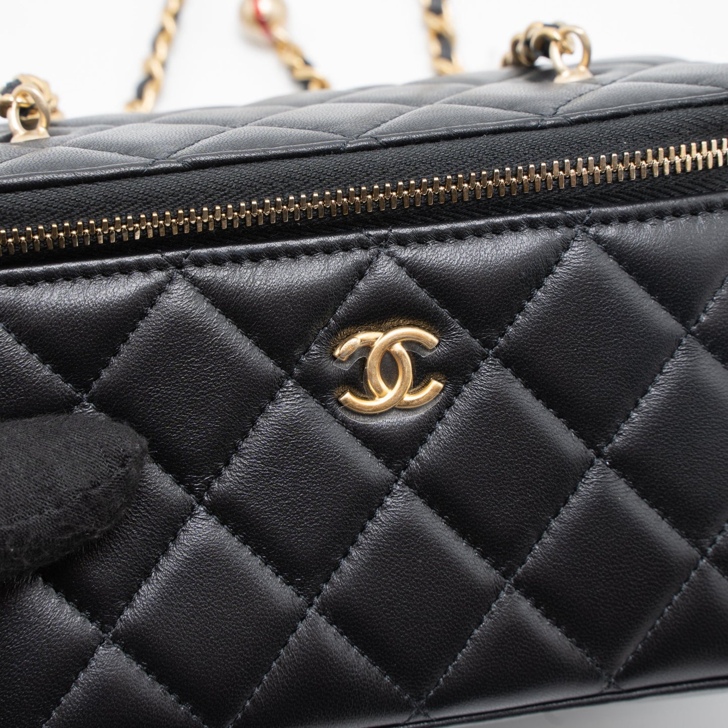 Chanel 23C Pearl Crush Long Vanity Lambskin Black Brushed  (Microchip)