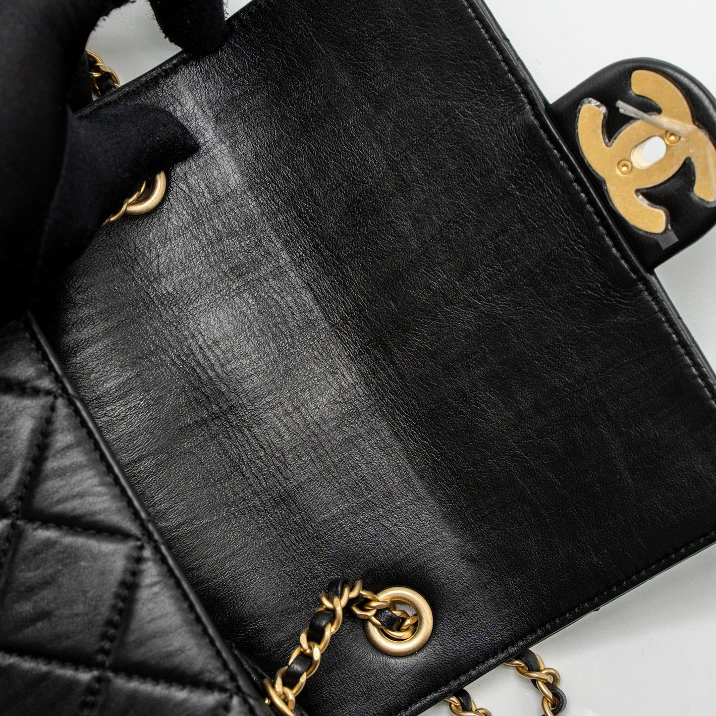 Chanel Quilted Square Flap Bag Goatskin Black Brushed  (Microchip)