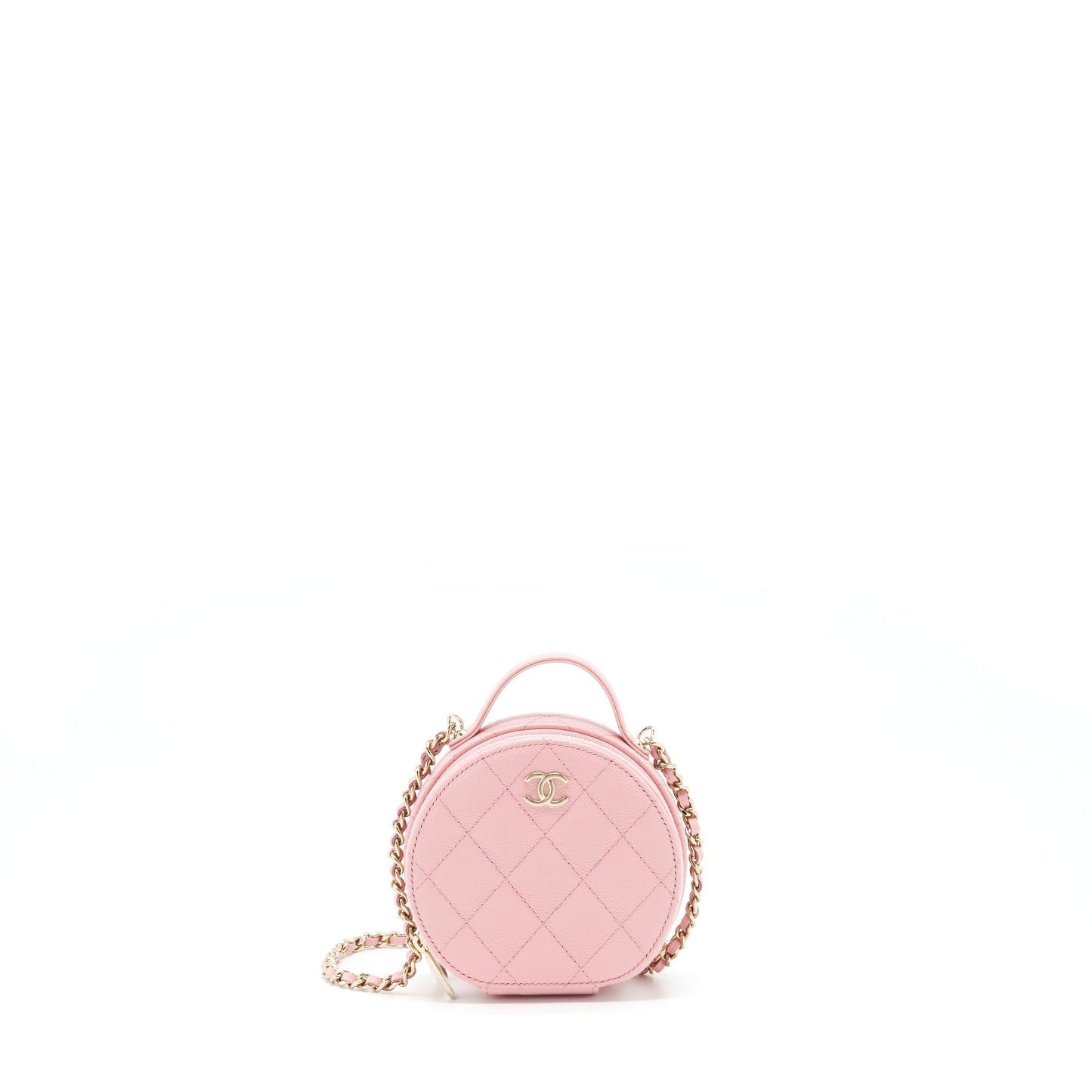 Chanel 22C Mini Round Purse Vanity Caviar Light Pink L
