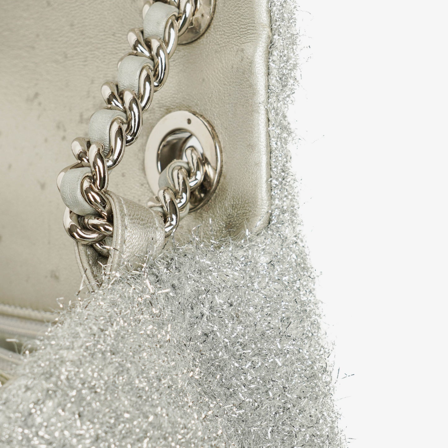 Chanel Silver Quilted Knit Pluto Glitter Medium Flap Bag