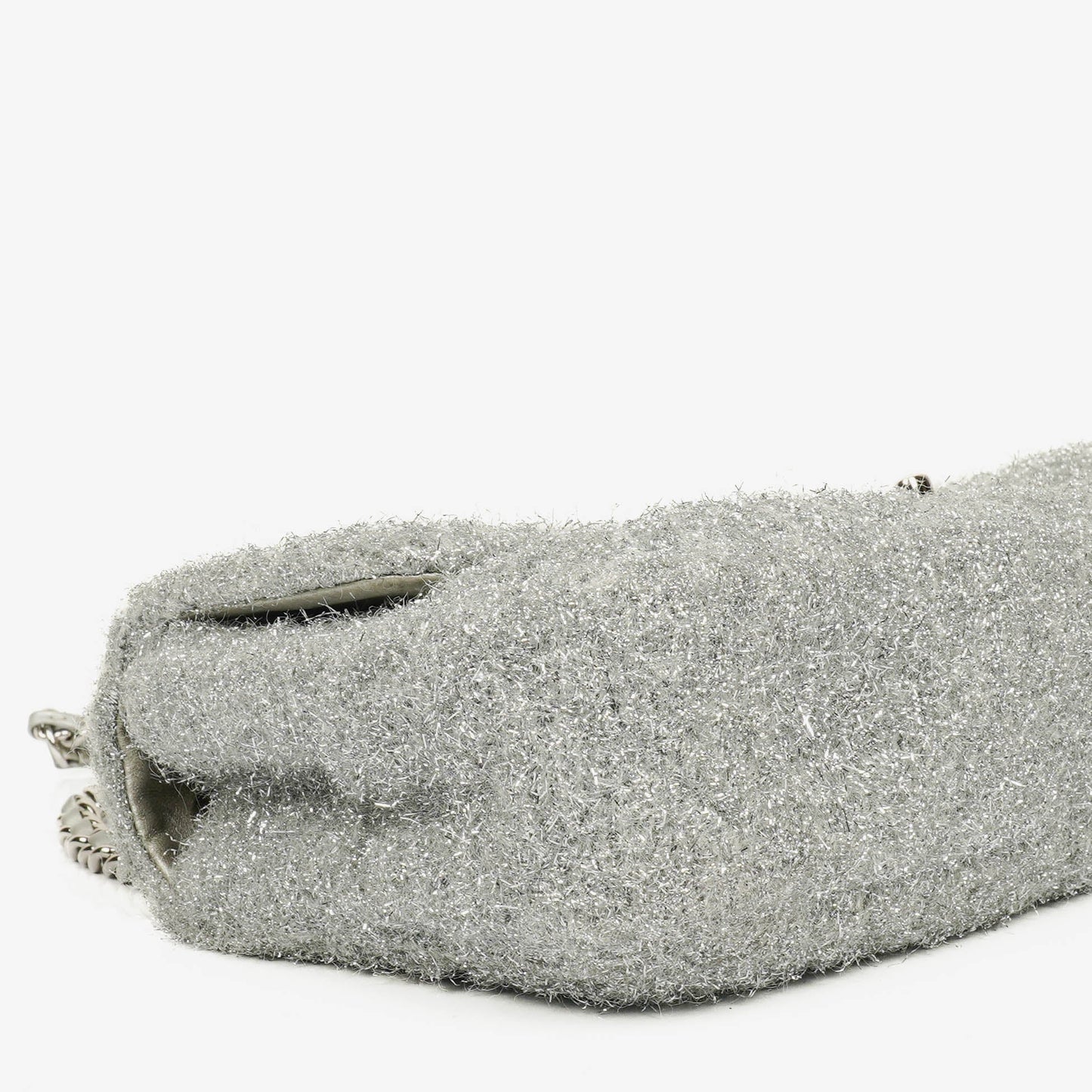 Chanel Silver Quilted Knit Pluto Glitter Medium Flap Bag