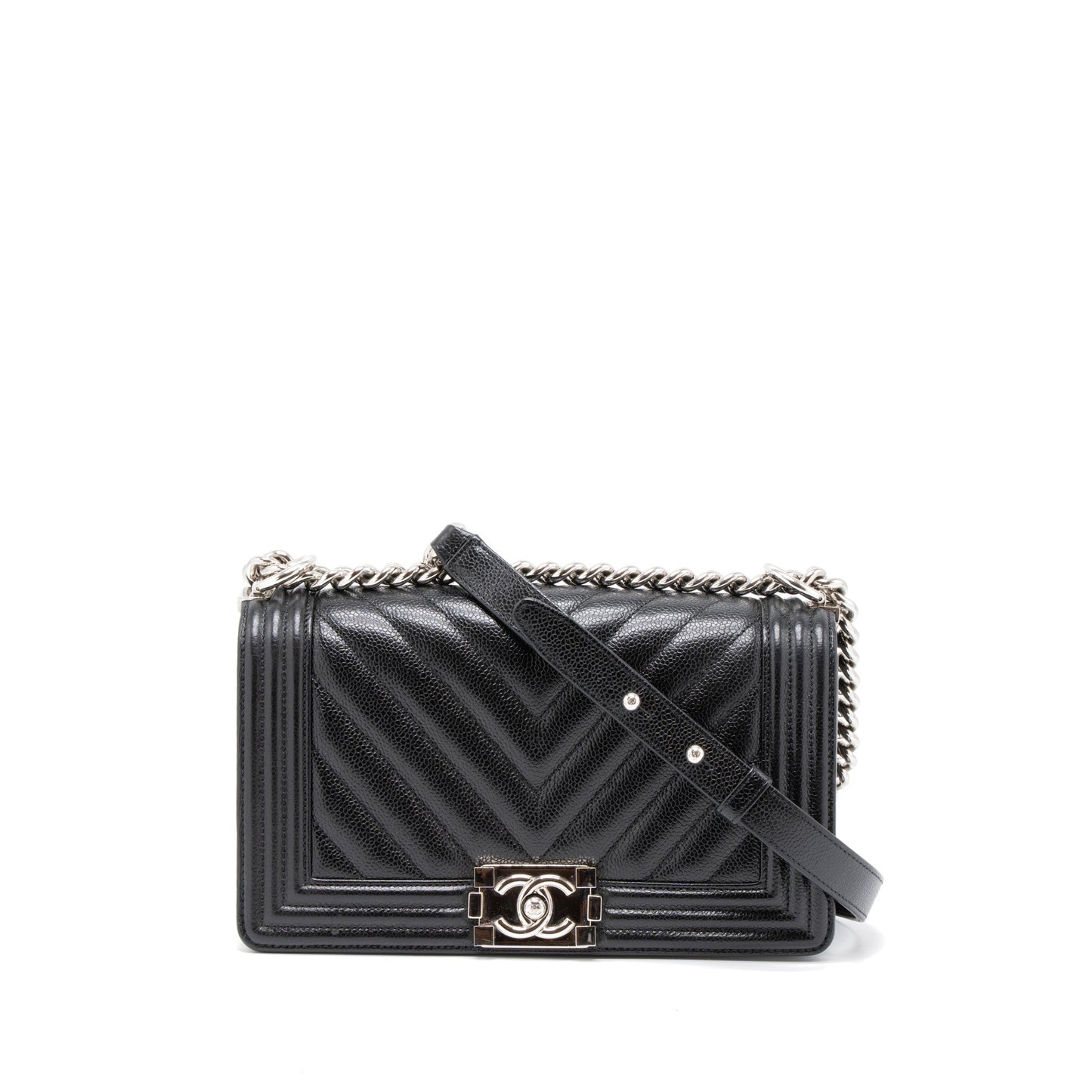 Chanel Medium Boy Bag Chevron Caviar Black