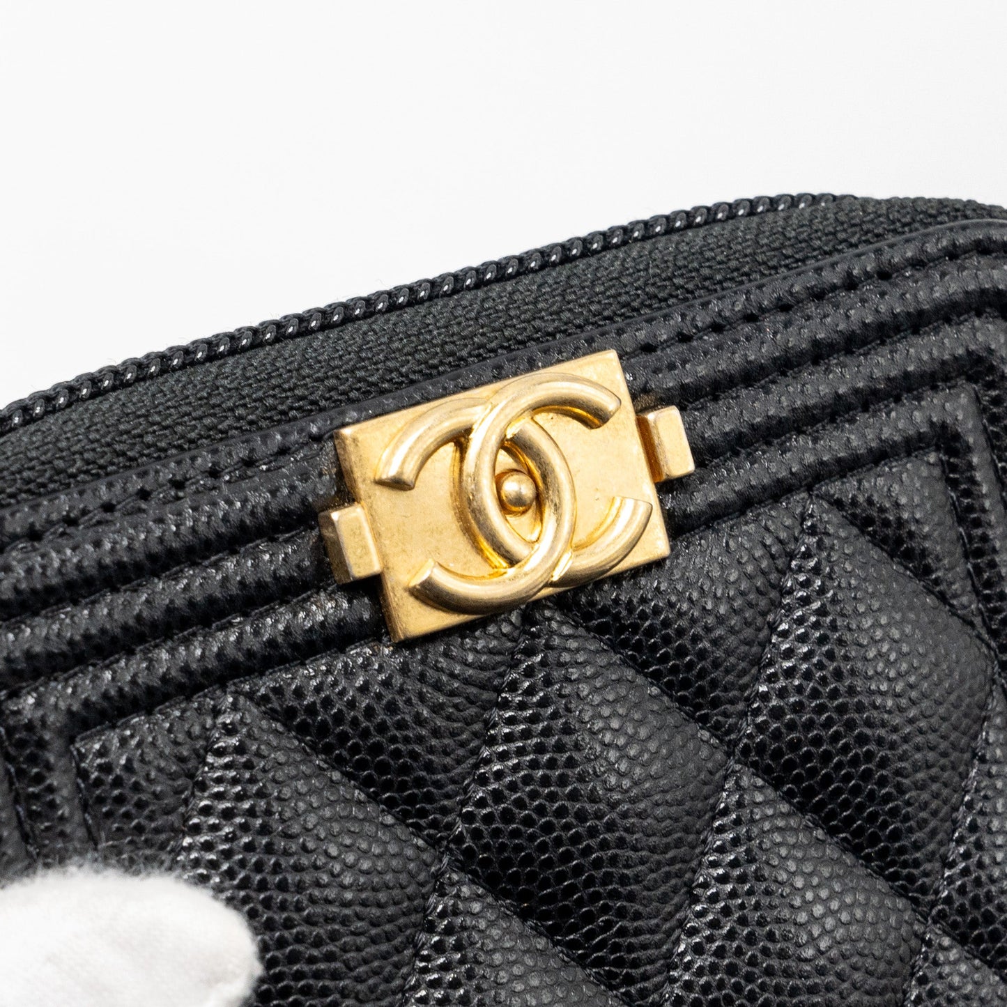 Chanel boy zip card holder caviar black