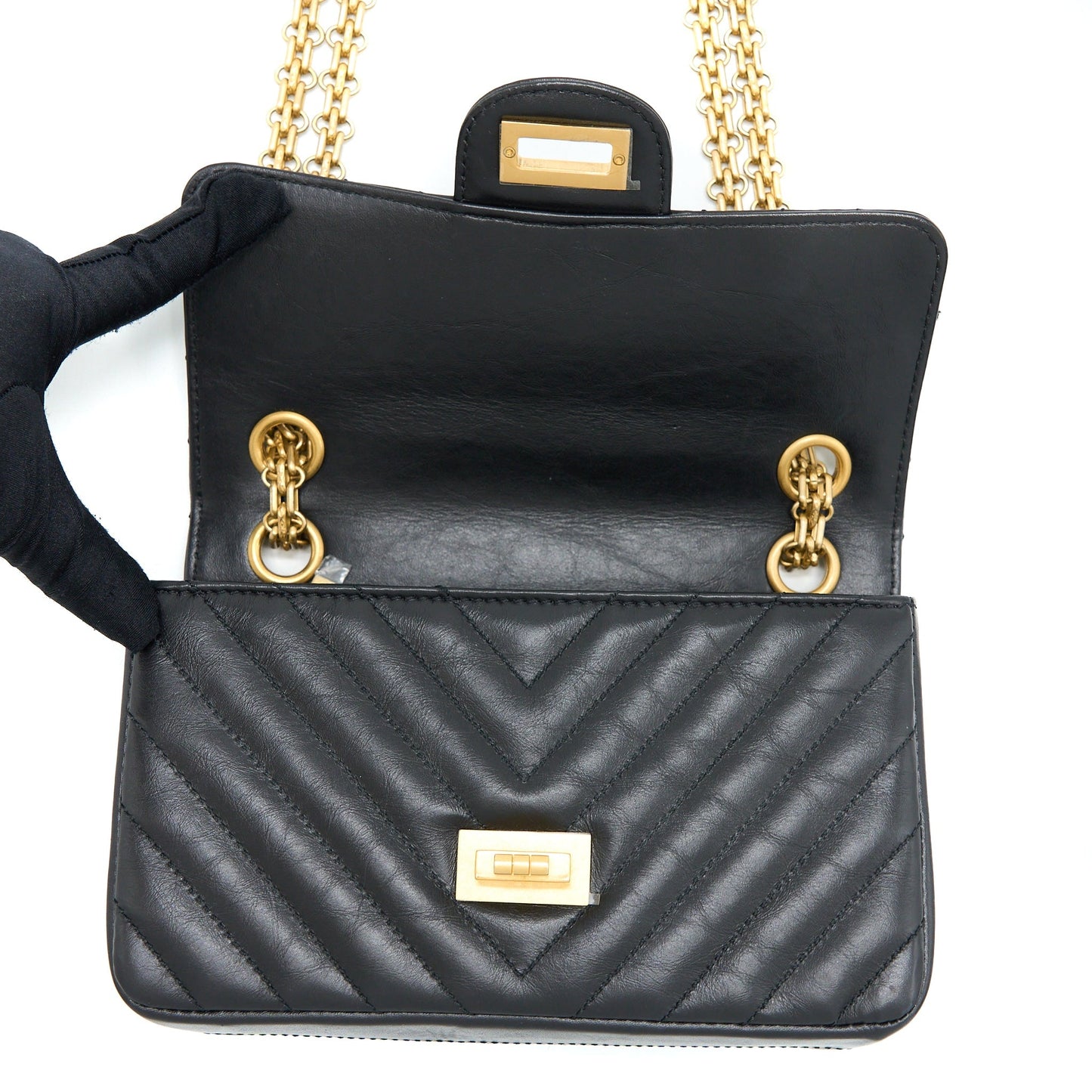Chanel 2.55 Reissue Mini Chevron Flap Bag Aged Calfskin  Black