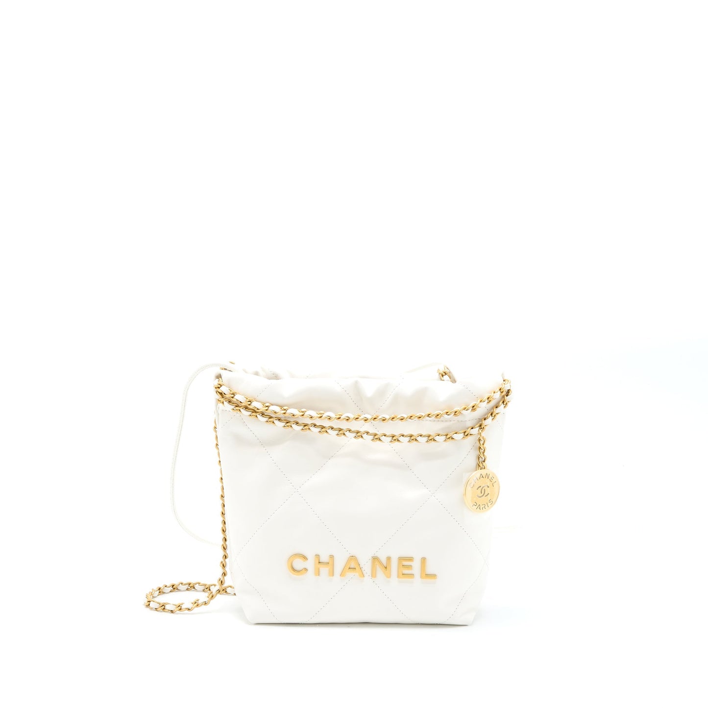 Chanel Mini 22 Bag Shiny Calfskin White Brushed  (Microchip)
