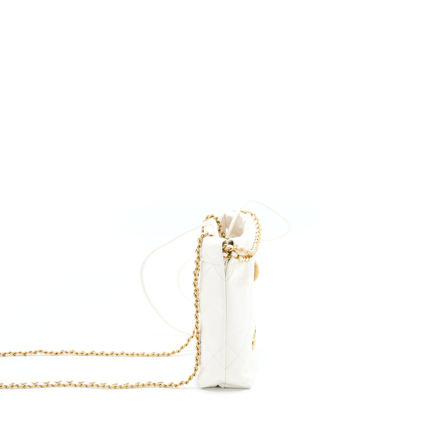 Chanel Mini 22 Bag Shiny Calfskin White Brushed  (Microchip)