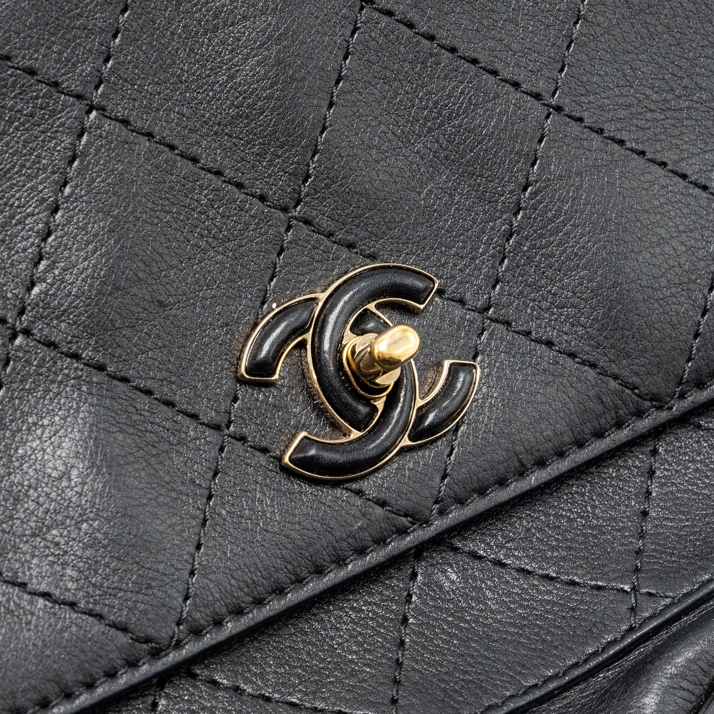 Chanel half moon quilted flap bag Grained Calfskin black