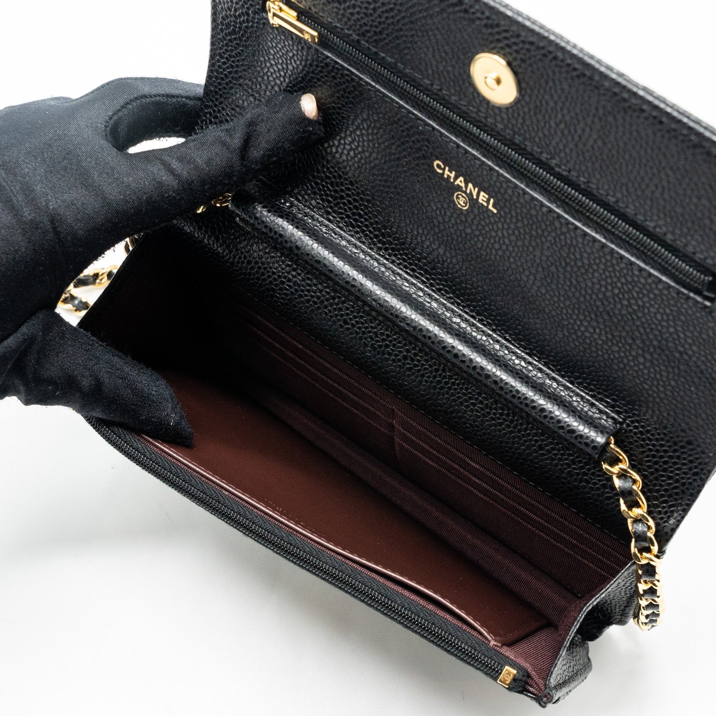 Chanel classic wallet on chain caviar black