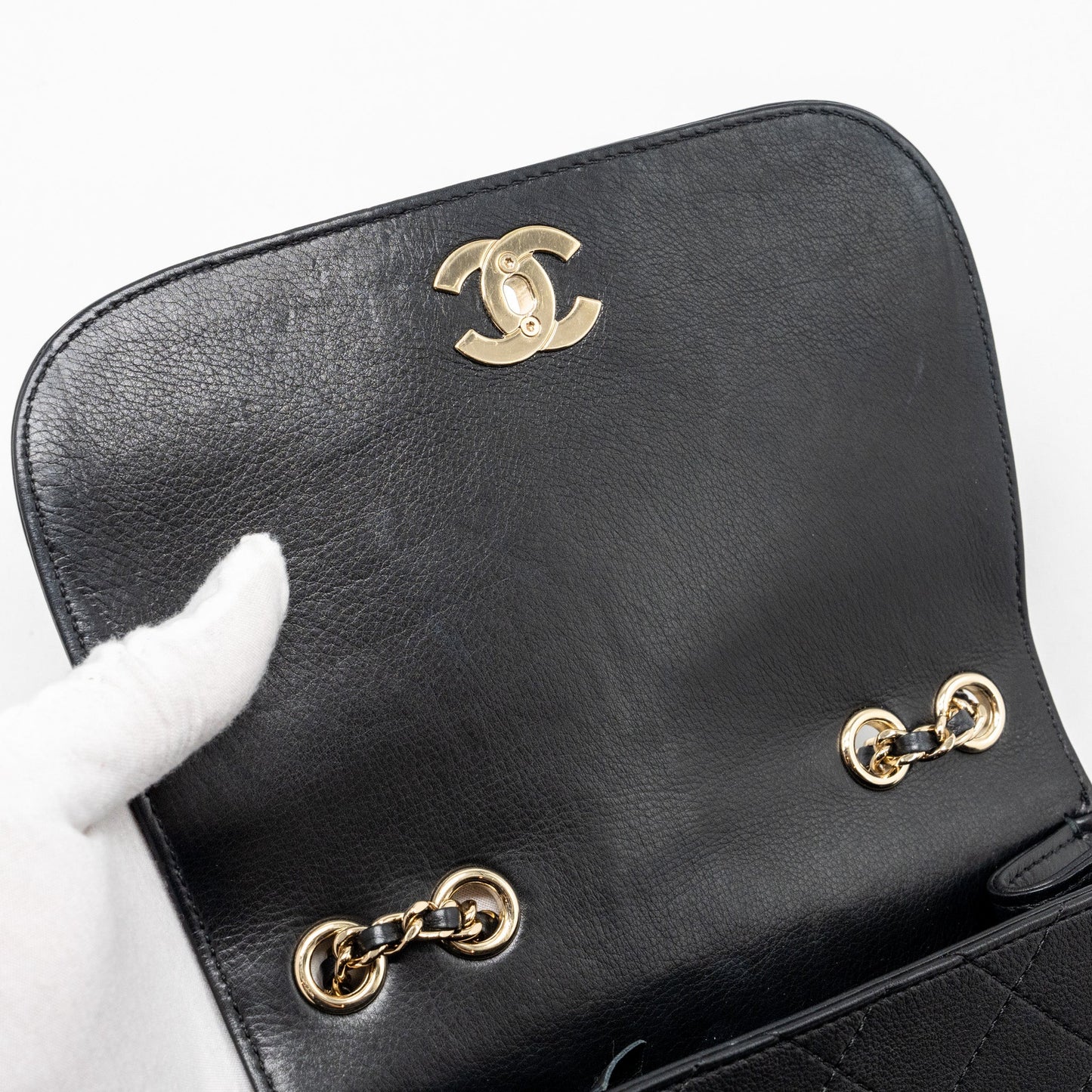 Chanel half moon quilted flap bag Grained Calfskin black