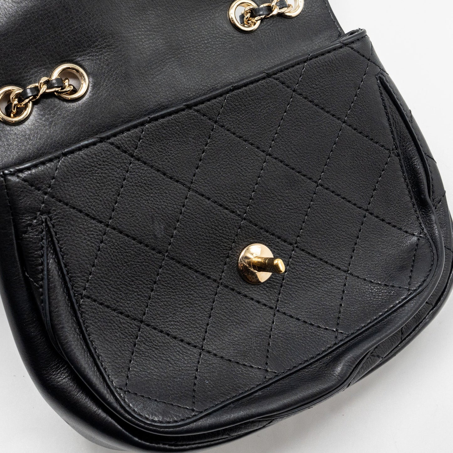 Chanel half moon quilted flap bag Grained Calfskin black