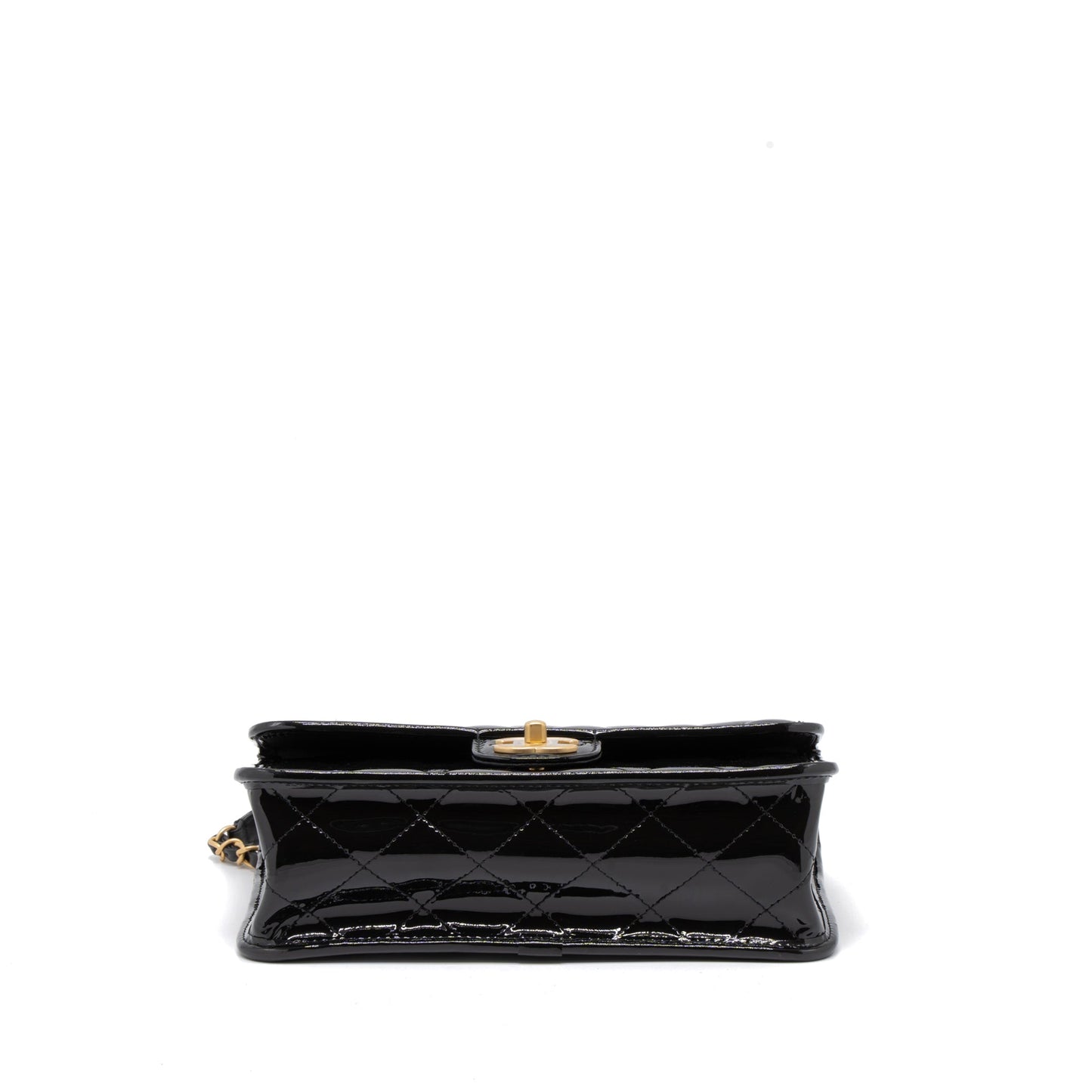 Chanel 22K Top Handle Messenger Bag Patent Leather Black Brushed  (Microchip)