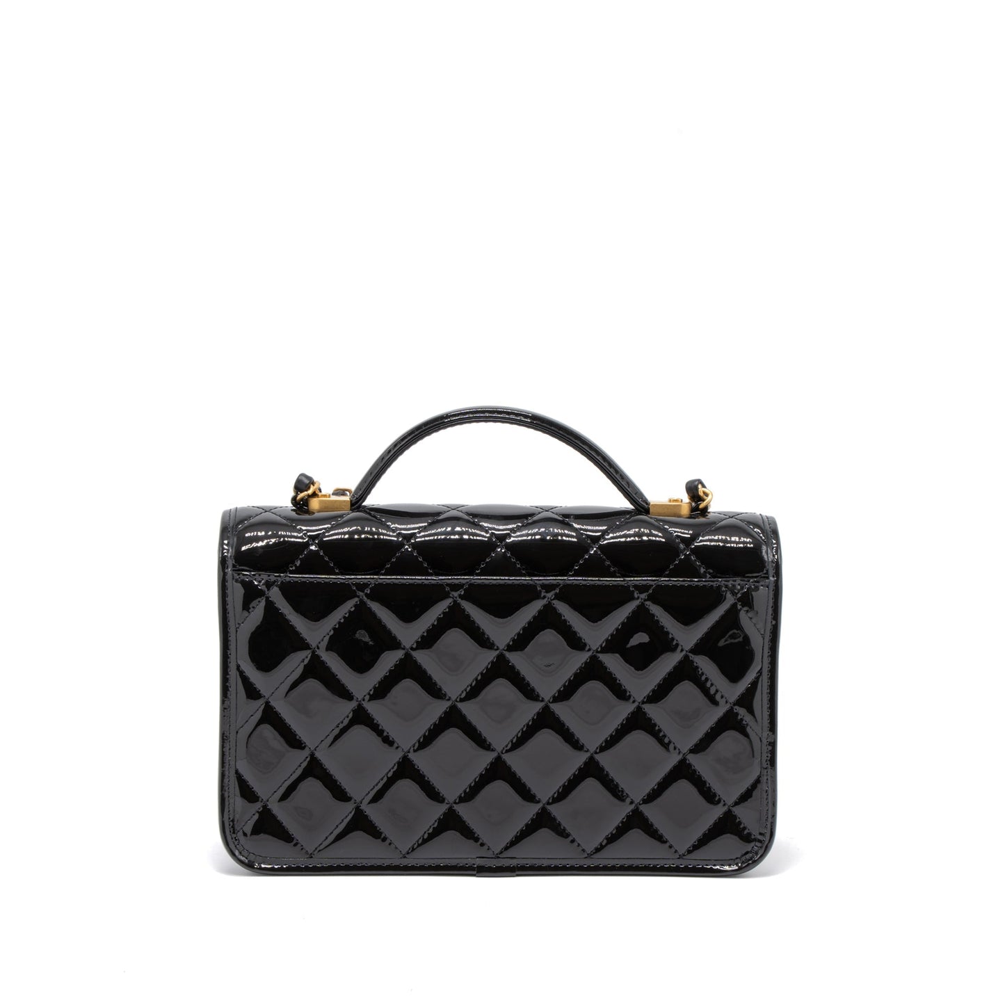 Chanel 22K Top Handle Messenger Bag Patent Leather Black Brushed  (Microchip)