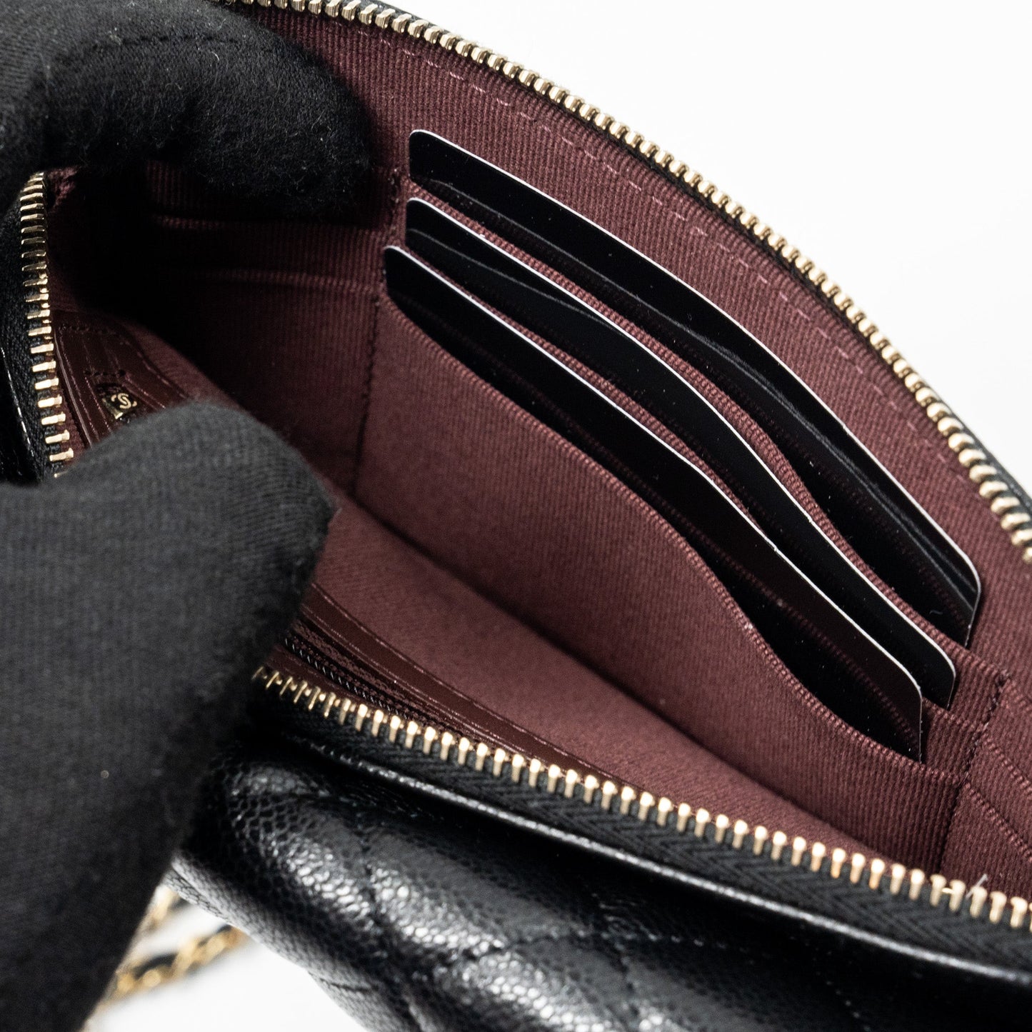 Chanel Double Pocket Wallet On Chain Caviar Black L(Microchip)
