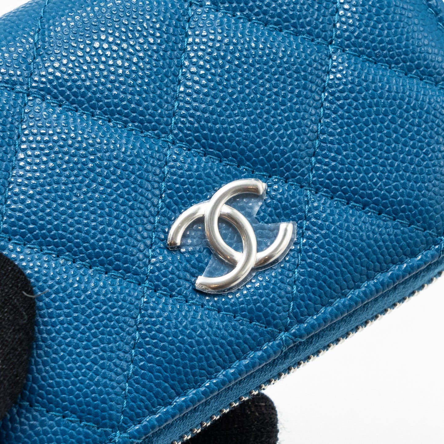 Chanel Small Zip Card Holder Caviar Blue