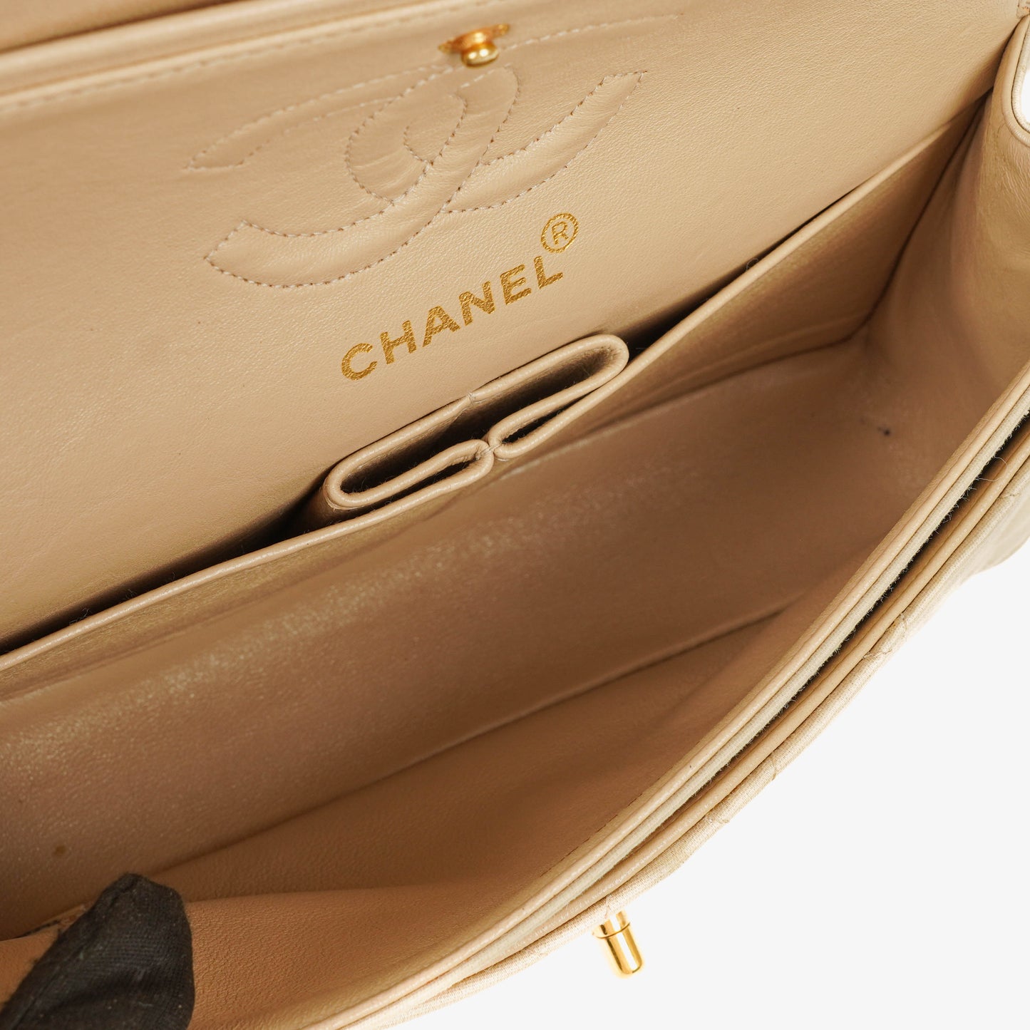 Chanel Small Classic  Double Flap Bag Beige Satin 24K Gold-Plated Hardware