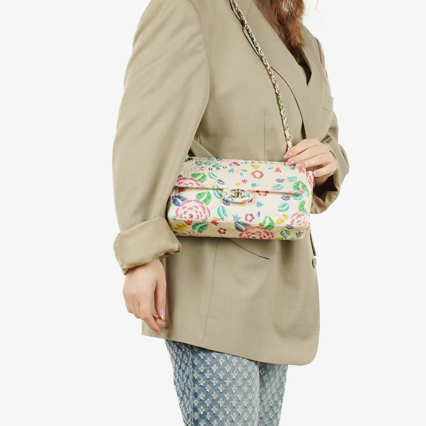 Chanel  Classic Floral Print Quilted Canvas Single Flap Bag