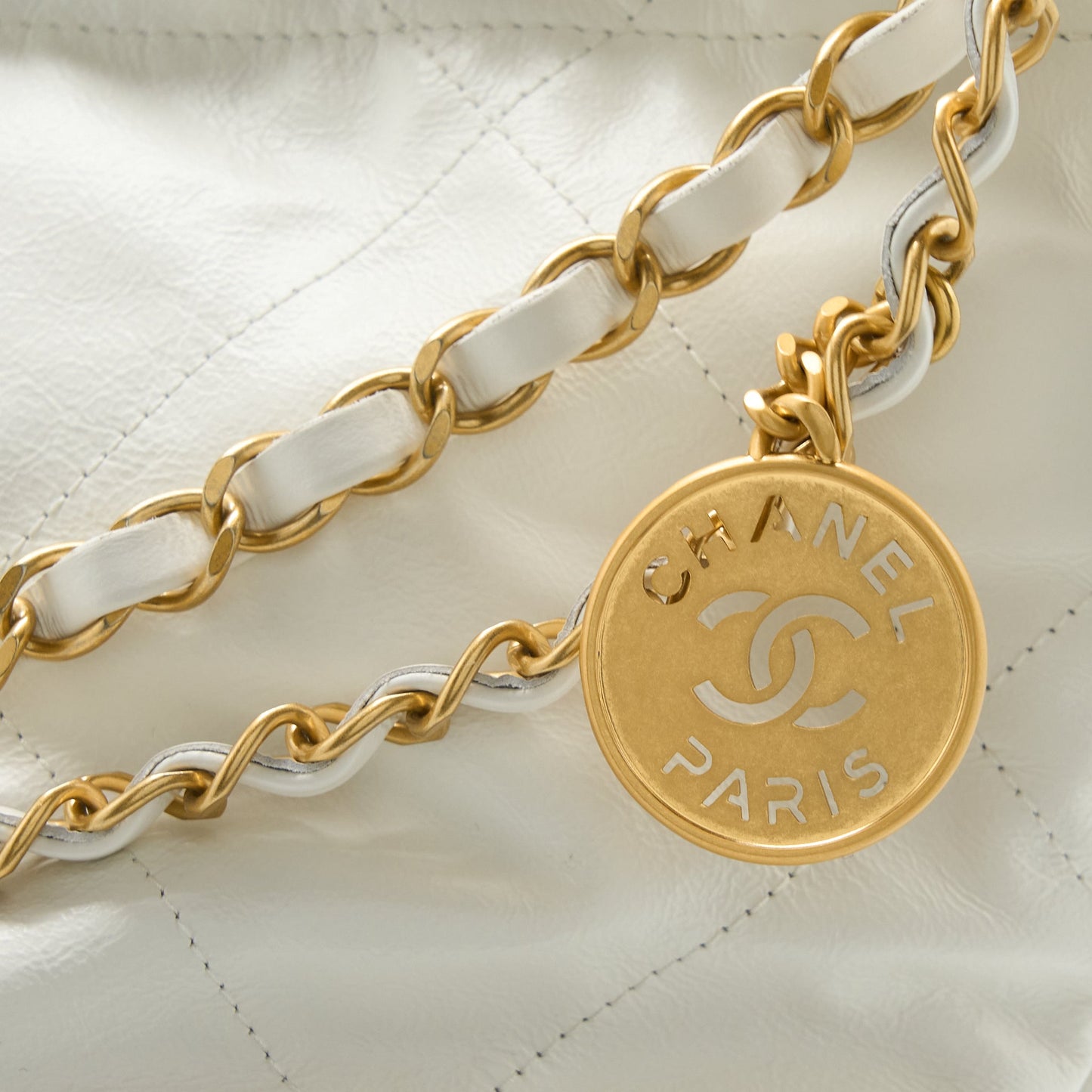 Chanel Large 22 Bag Calfskin White Brushed  (Microchip)