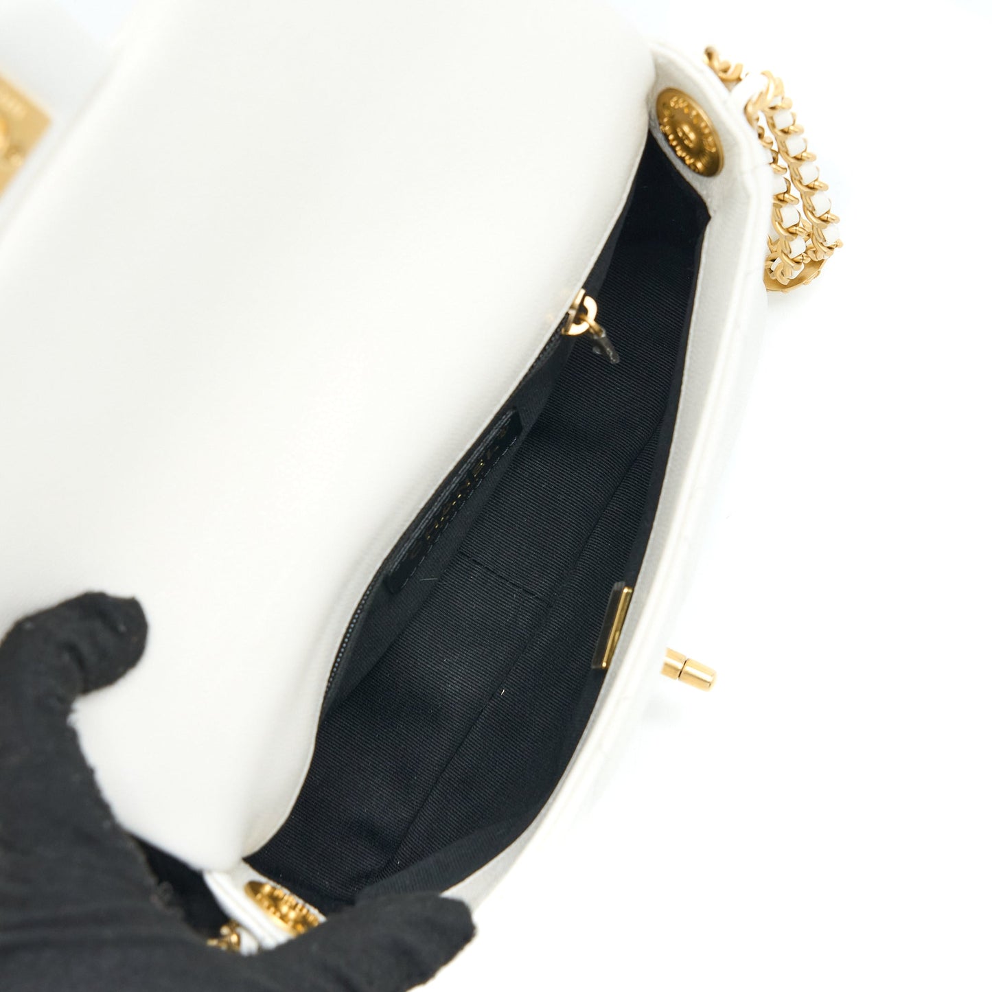 Chanel 22A Small Flap Bag Caviar White Brushed  (Microchip)