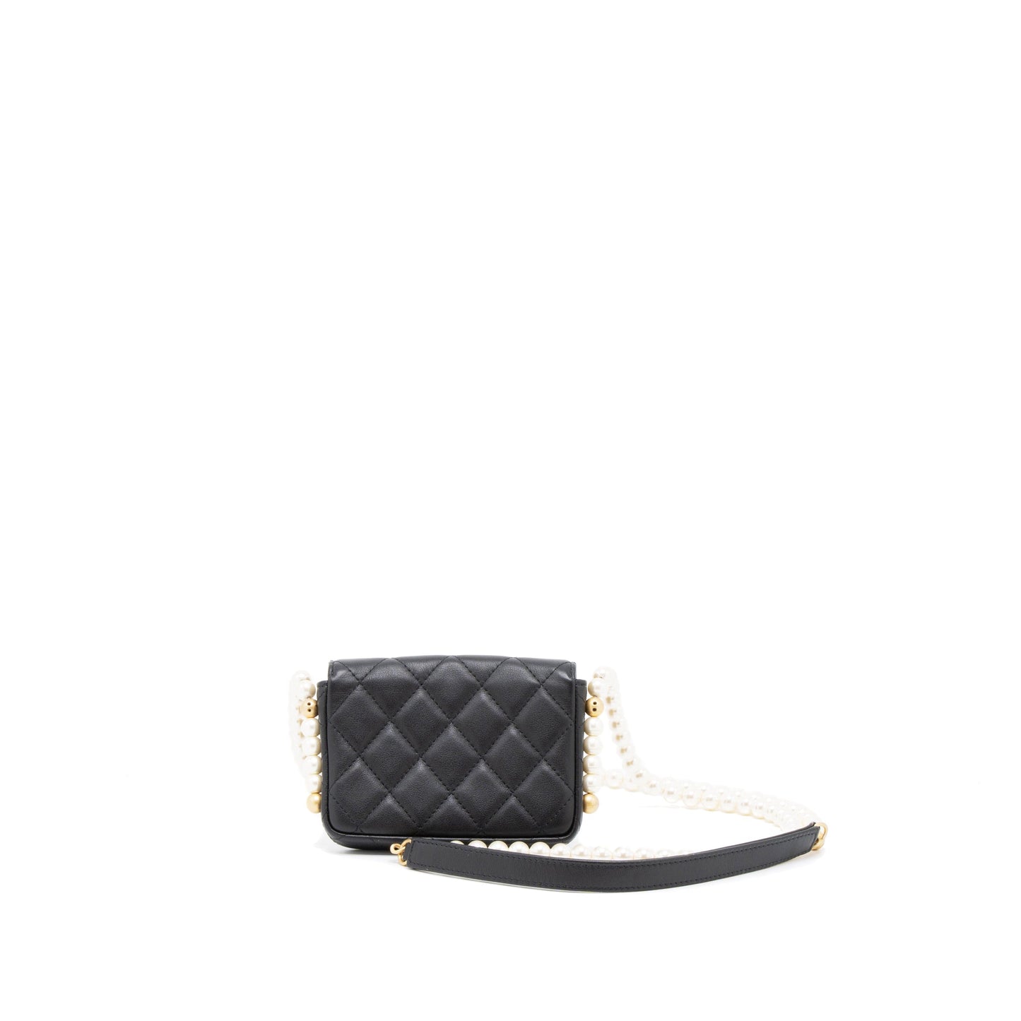 Chanel Pearl Chain Mini Flap Bag Lambskin Black Brushed