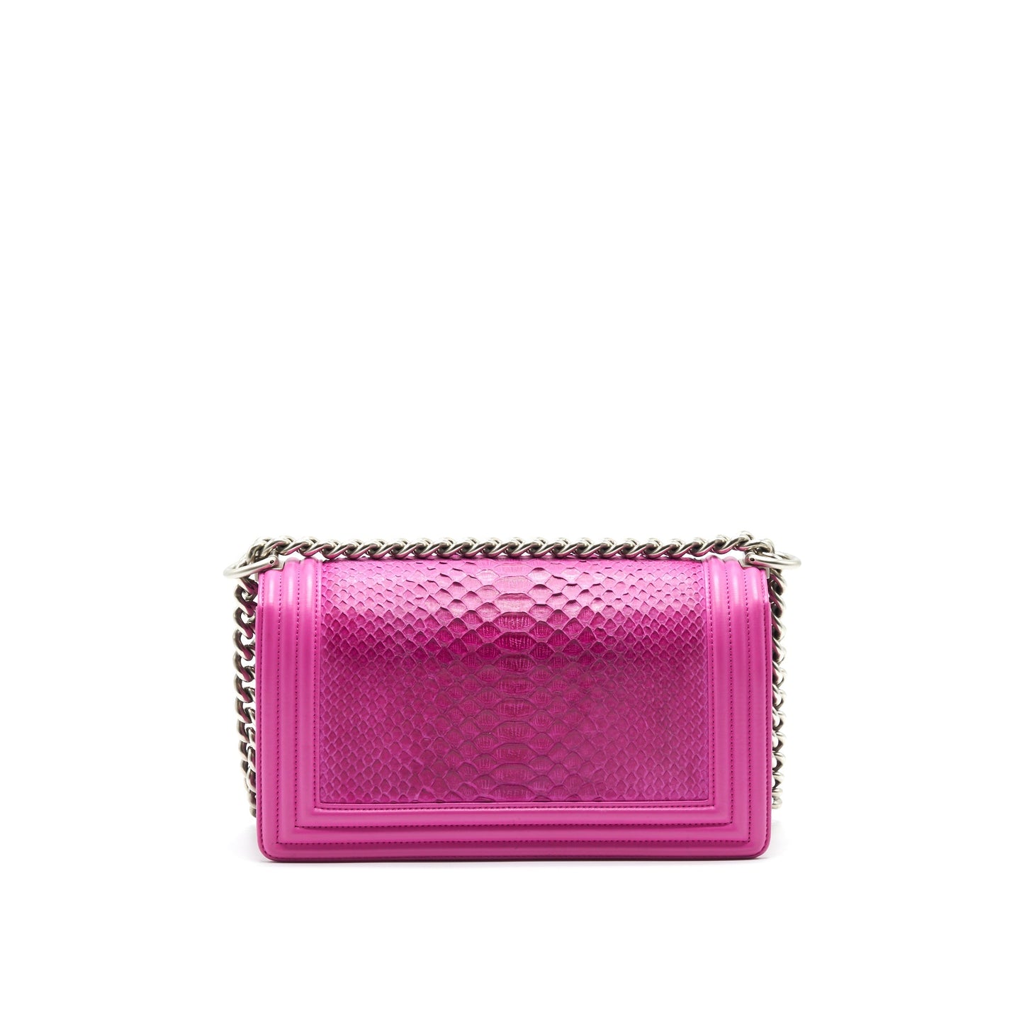 Chanel Medium Le Boy Flap Bag in Python Leather Pink with Brushed